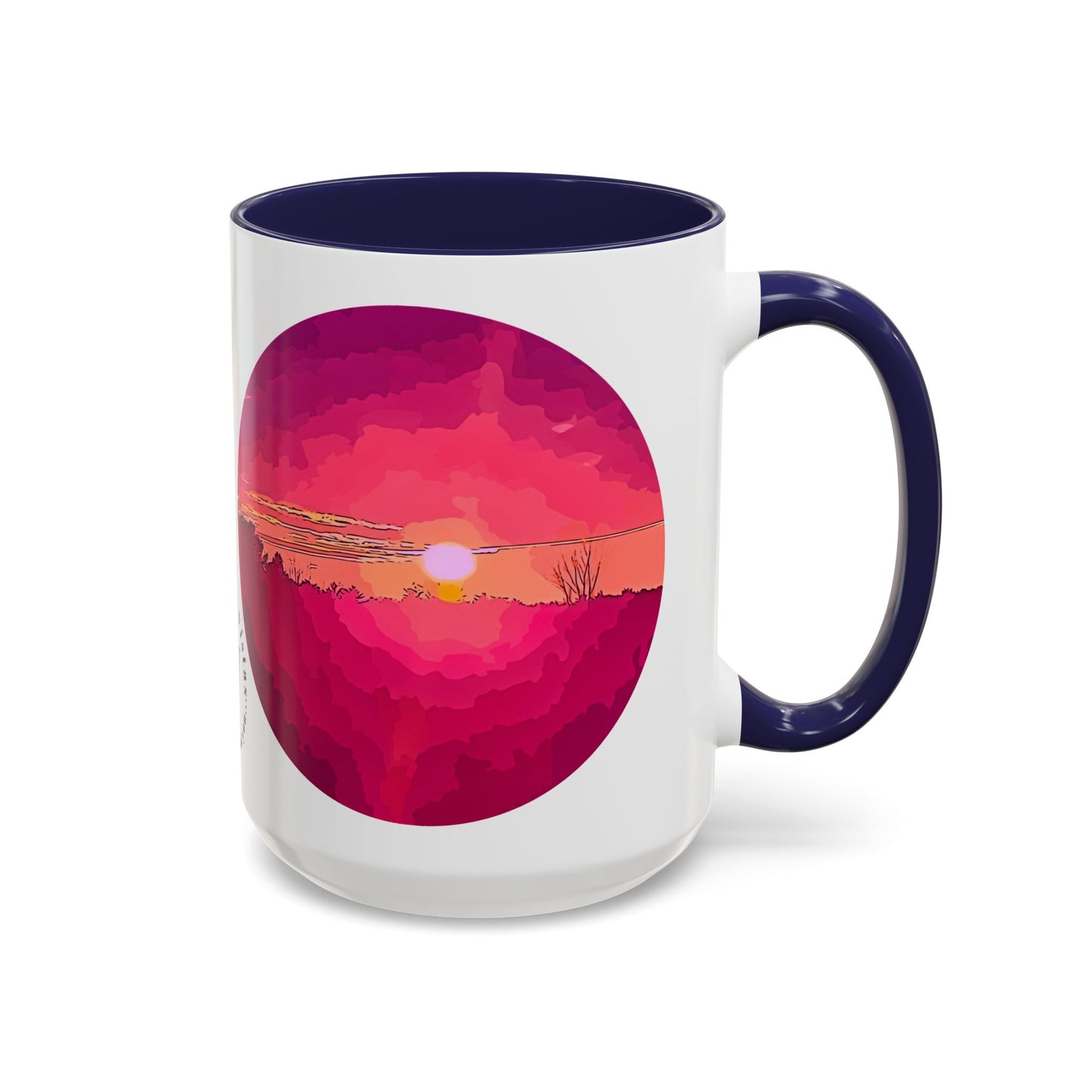 Custom Designed Navy Accent Coffee Mug Available In Two Sizes From The Sunset Series At Intriguing Vistas