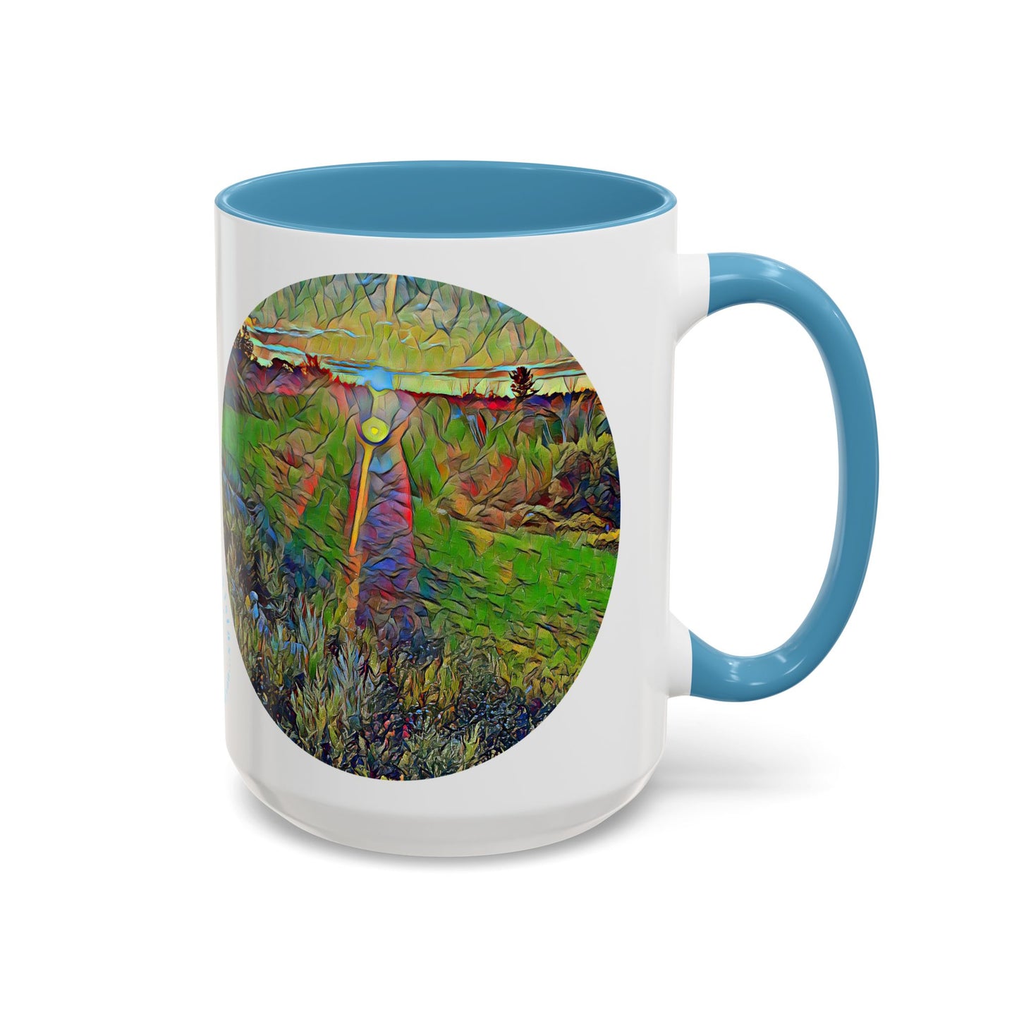 Custom Designed Lt Blue Accent Coffee Mug Available In Two Sizes From The Sunset Series At Intriguing Vistas