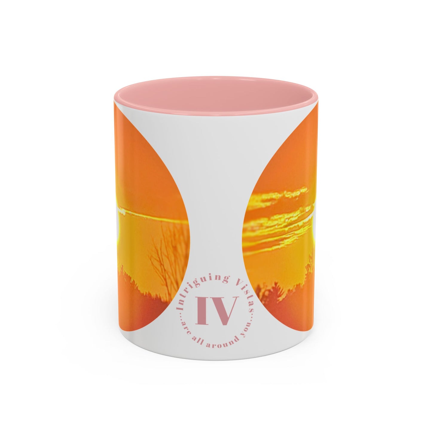 Custom Designed Pink Accent Coffee Mug Available In Two Sizes From The Sunset Series At Intriguing Vistas