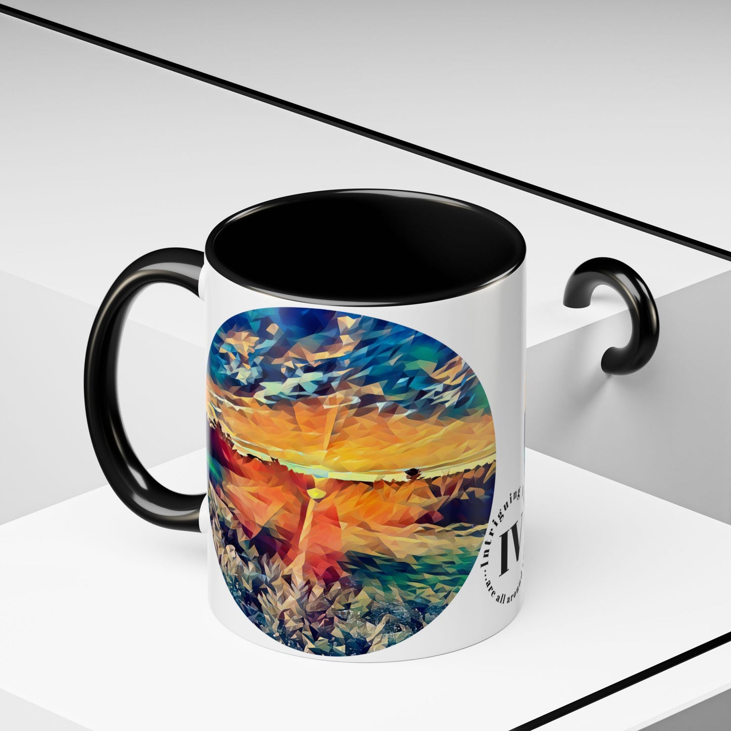 Custom Designed Black Accent Coffee Mug Available In Two Sizes From The Sunset Series At Intriguing Vistas