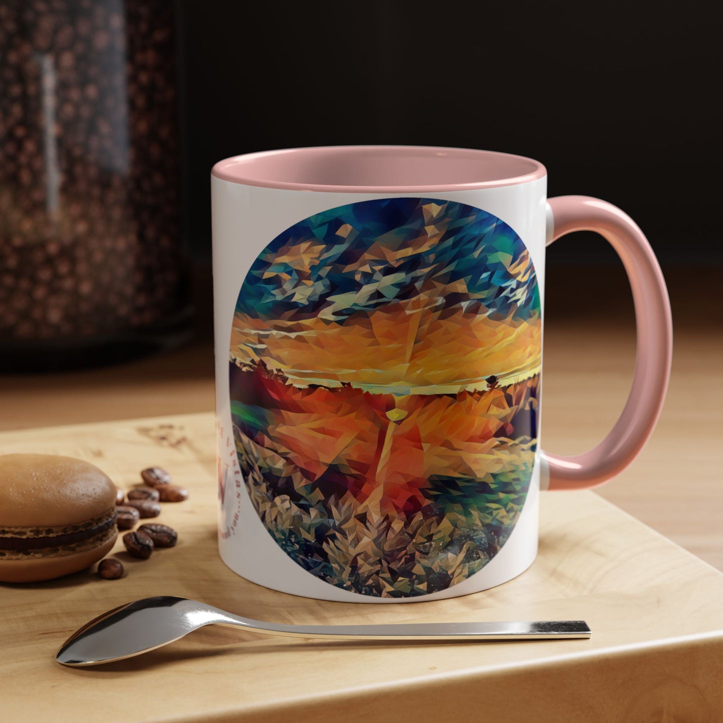 Custom Designed Pink Accent Coffee Mug Available In Two Sizes From The Sunset Series At Intriguing Vistas