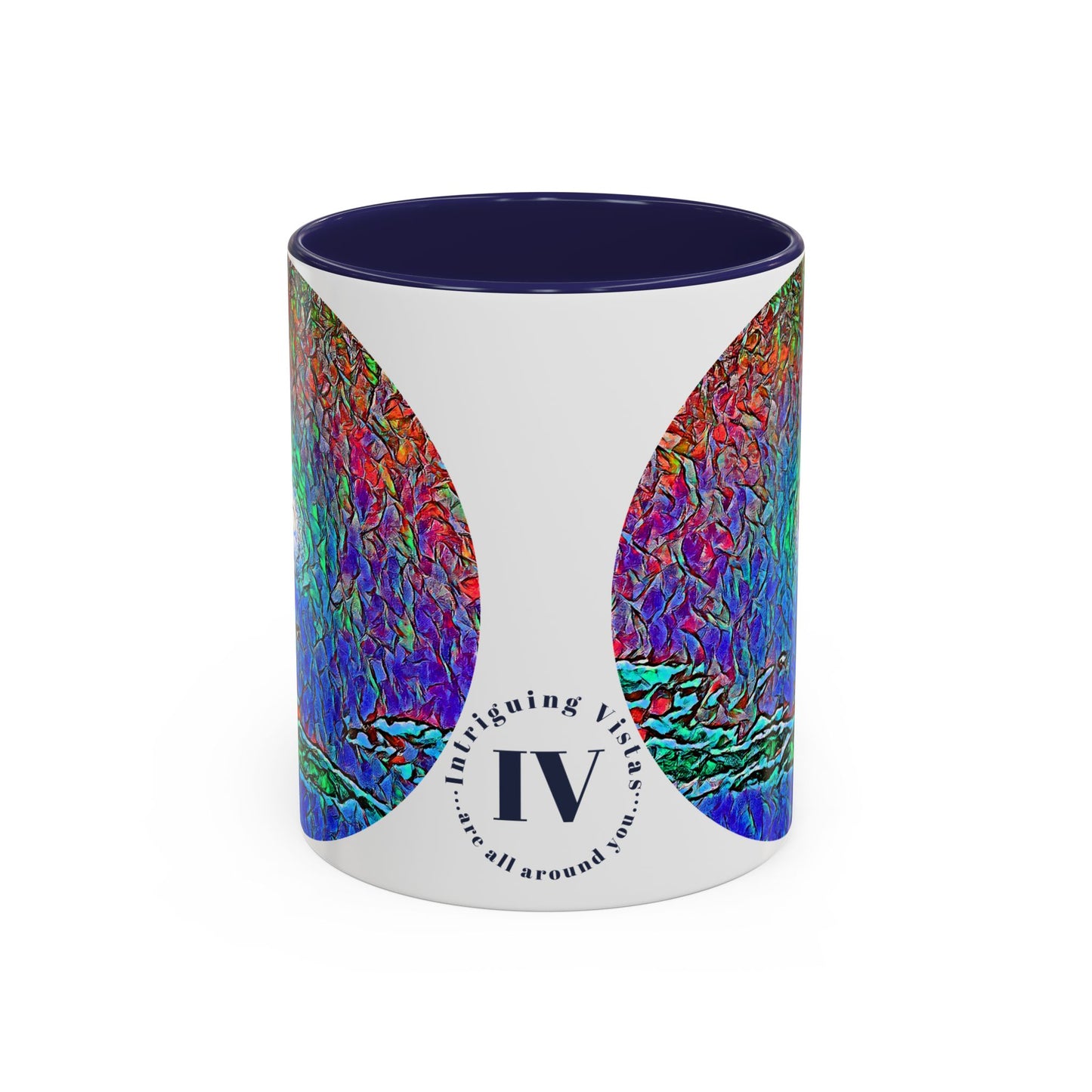 Custom Designed Navy Accent Coffee Mug Available In Two Sizes From The Night Sky Series At Intriguing Vistas