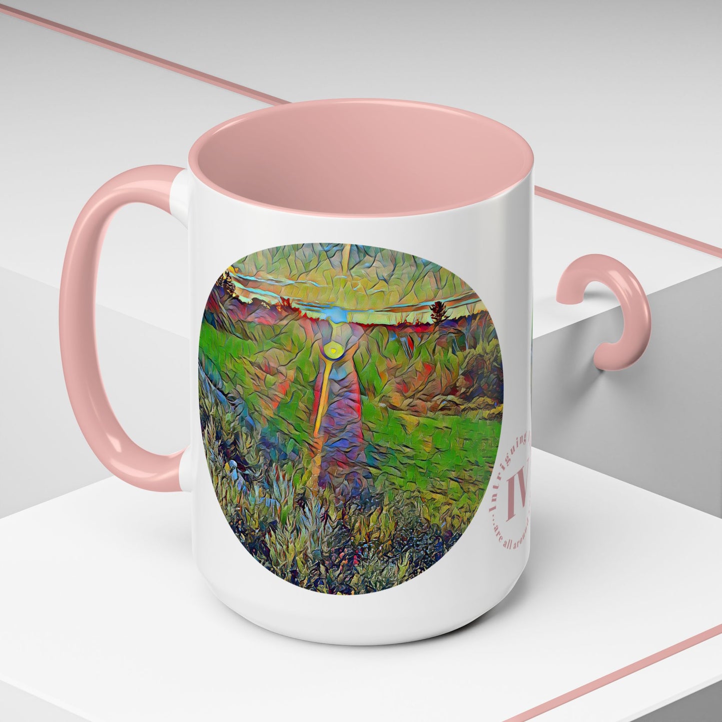 Custom Designed Pink Accent Coffee Mug Available In Two Sizes From The Sunset Series At Intriguing Vistas