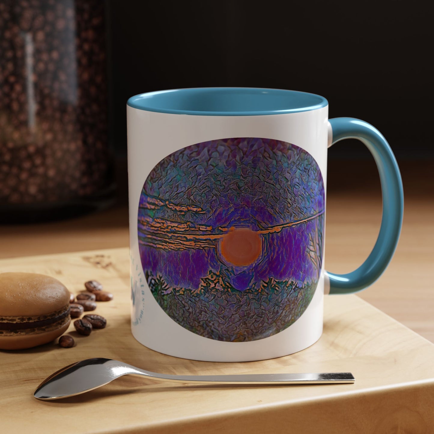 Custom Designed Lt Blue Accent Coffee Mug Available In Two Sizes From The Sunset Series At Intriguing Vistas