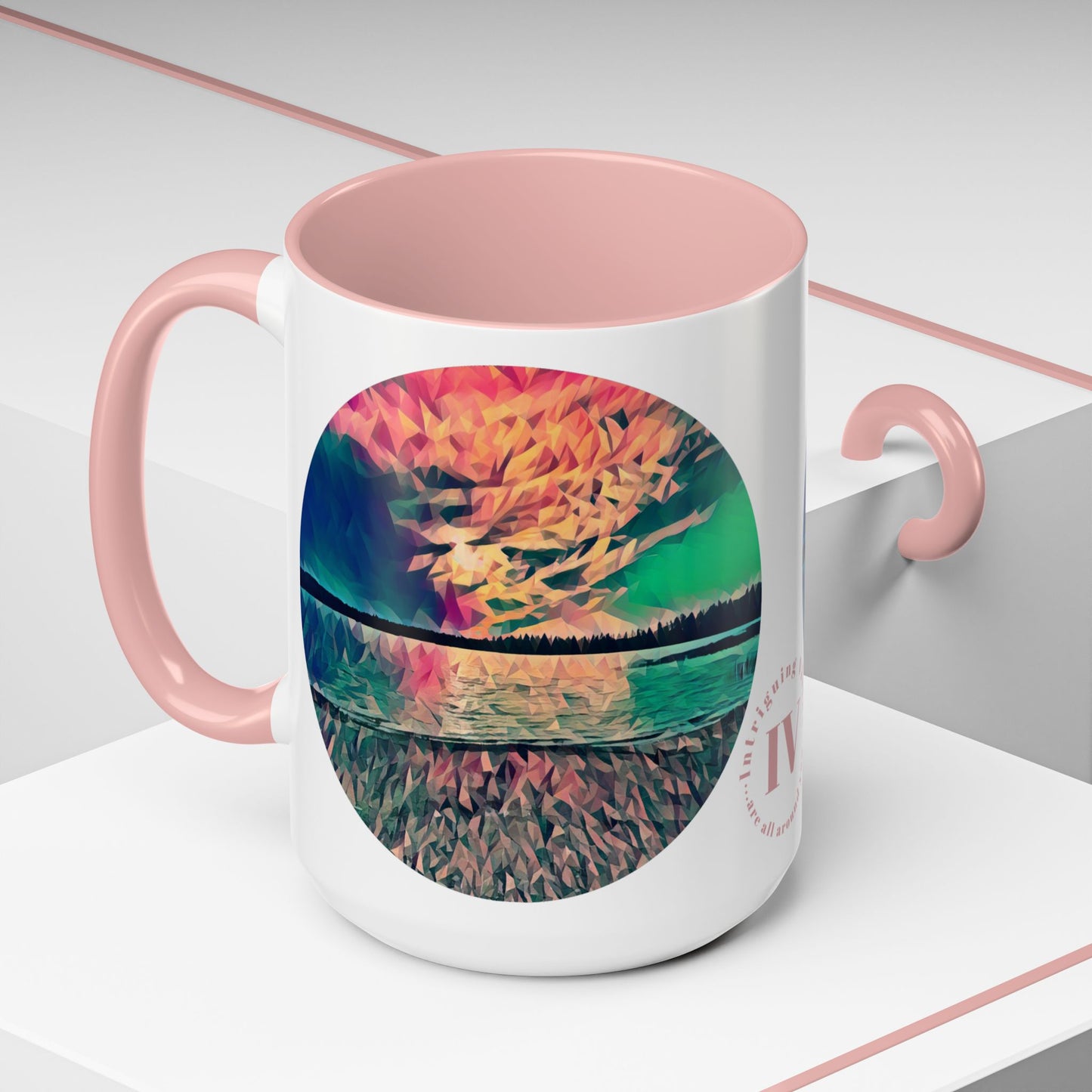 Custom Designed Pink Accent Coffee Mug Available In Two Sizes From The Sunset Series At Intriguing Vistas