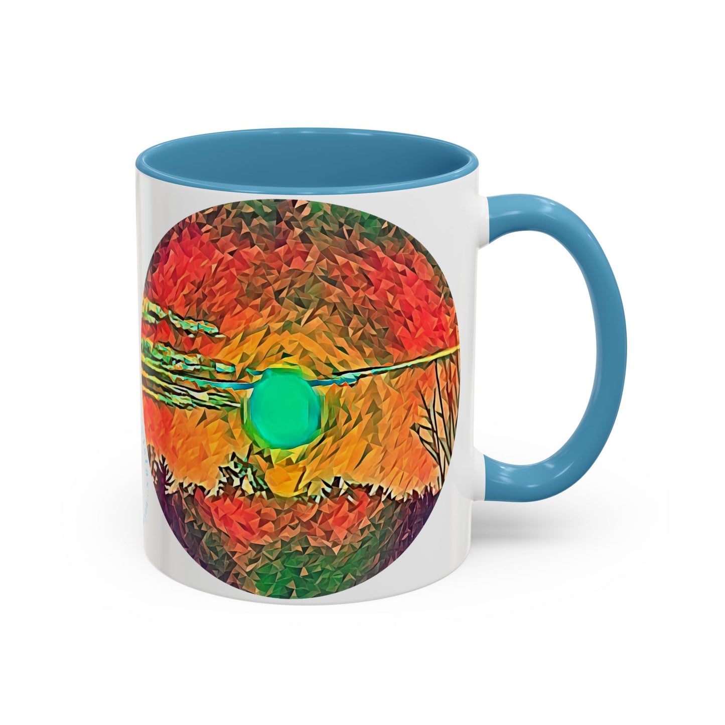 Custom Designed Lt Blue Accent Coffee Mug Available In Two Sizes From The Sunset Series At Intriguing Vistas