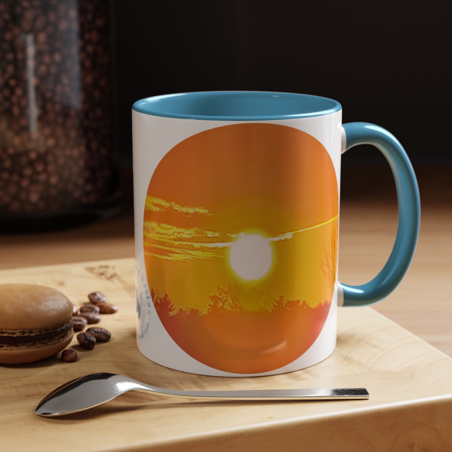 Custom Designed Lt Blue Accent Coffee Mug Available In Two Sizes From The Sunset Series At Intriguing Vistas