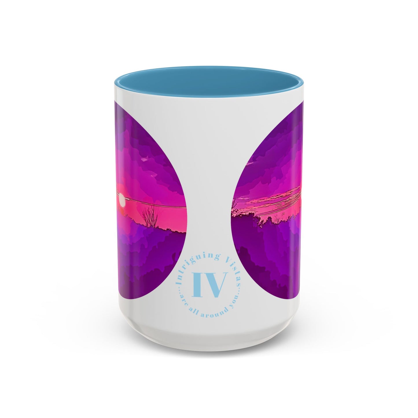 Custom Designed Lt Blue Accent Coffee Mug Available In Two Sizes From The Sunset Series At Intriguing Vistas