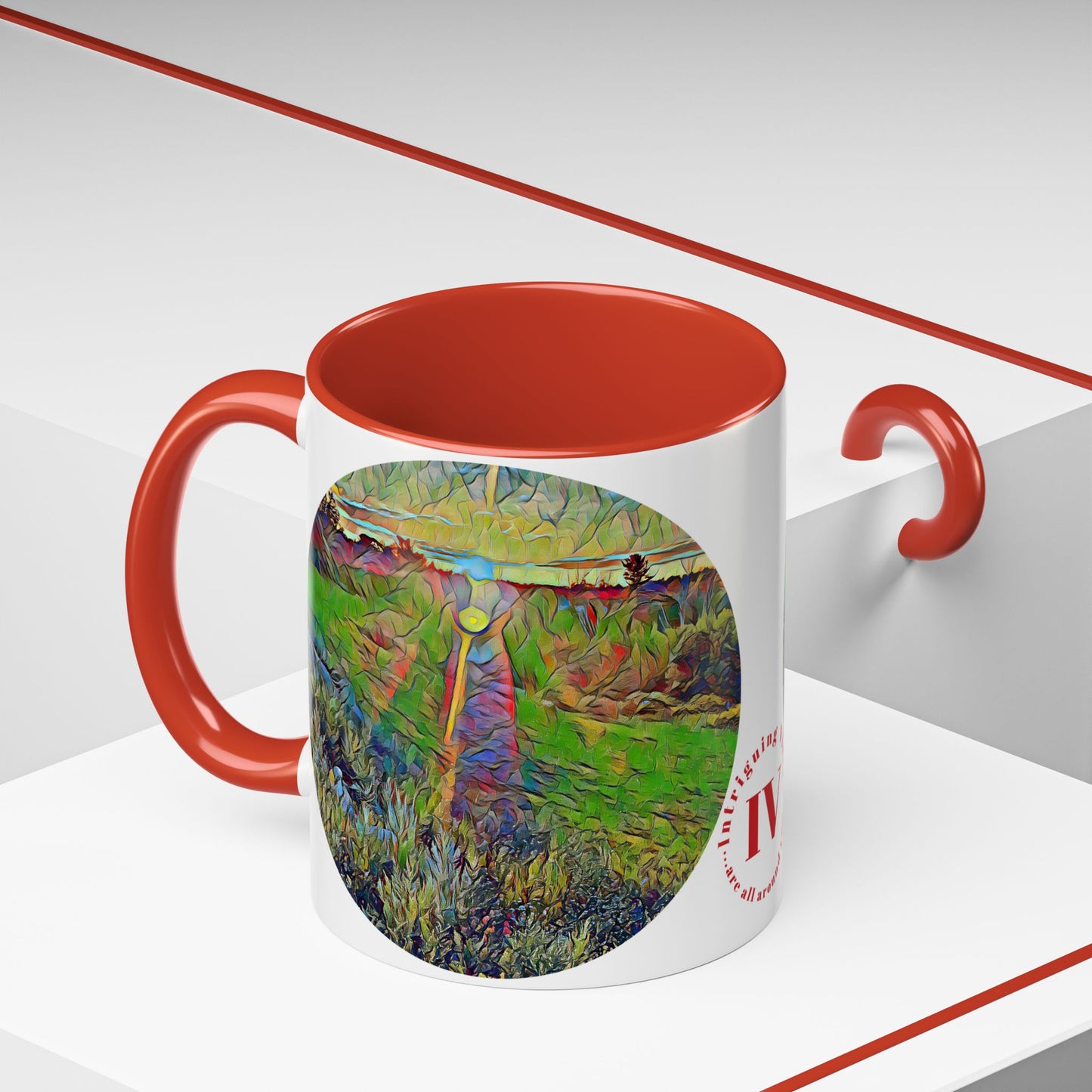 Custom Designed Red Accent Coffee Mug Available In Two Sizes From The Sunset Series At Intriguing Vistas