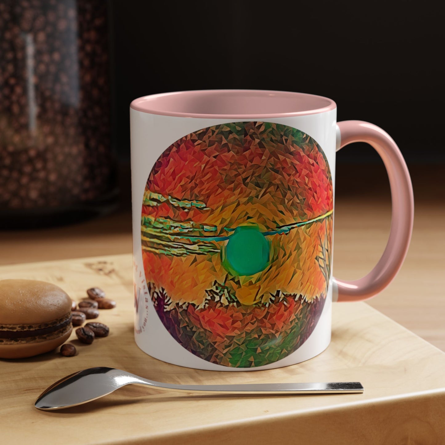 Custom Designed Pink Accent Coffee Mug Available In Two Sizes From The Sunset Series At Intriguing Vistas