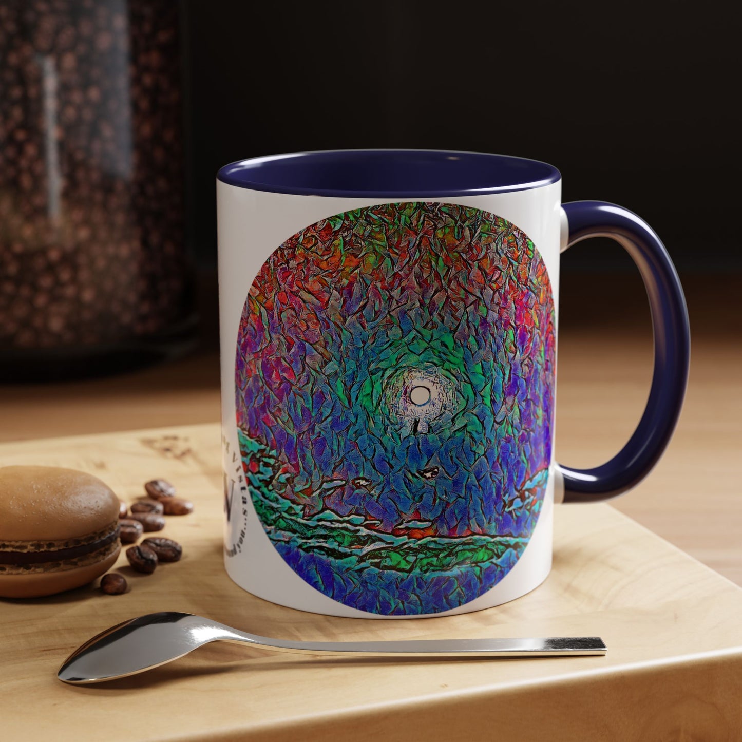 Custom Designed Navy Accent Coffee Mug Available In Two Sizes From The Night Sky Series At Intriguing Vistas