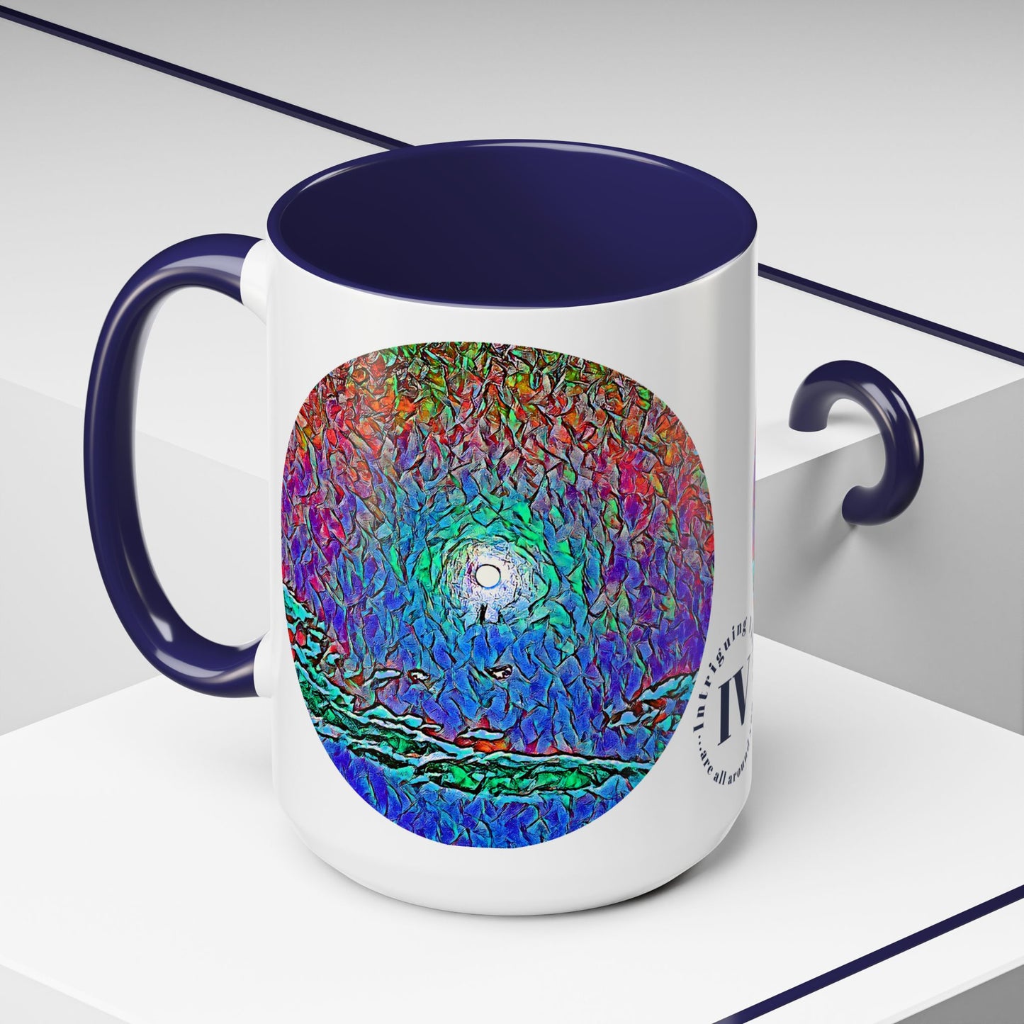 Custom Designed Navy Accent Coffee Mug Available In Two Sizes From The Night Sky Series At Intriguing Vistas