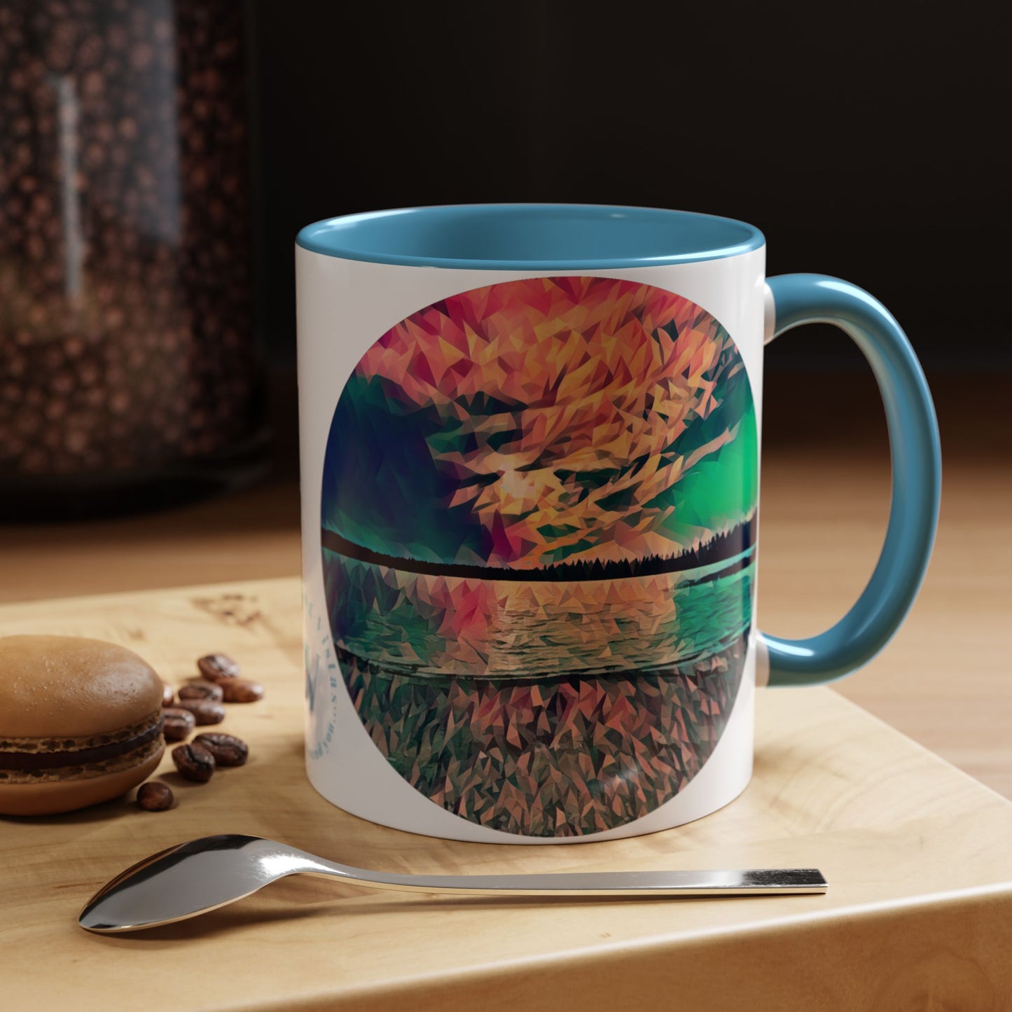 Custom Designed Lt Blue Accent Coffee Mug Available In Two Sizes From The Sunset Series At Intriguing Vistas