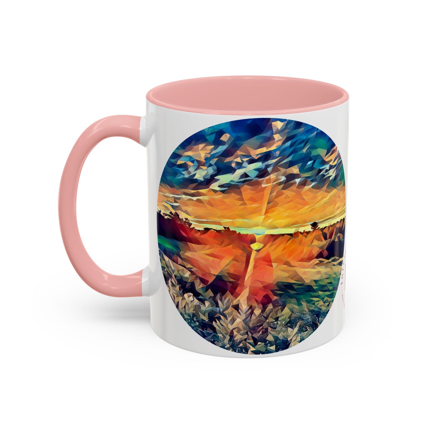 Custom Designed Pink Accent Coffee Mug Available In Two Sizes From The Sunset Series At Intriguing Vistas