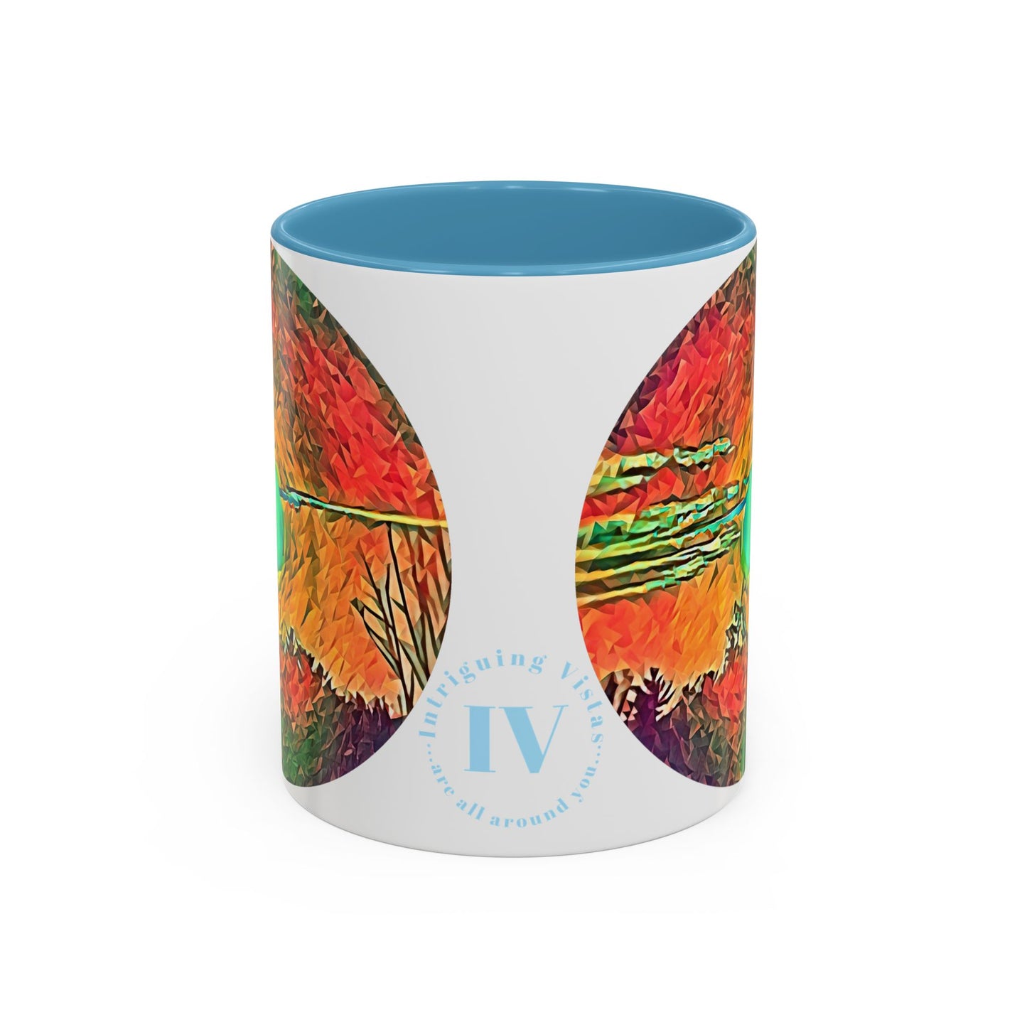 Custom Designed Lt Blue Accent Coffee Mug Available In Two Sizes From The Sunset Series At Intriguing Vistas