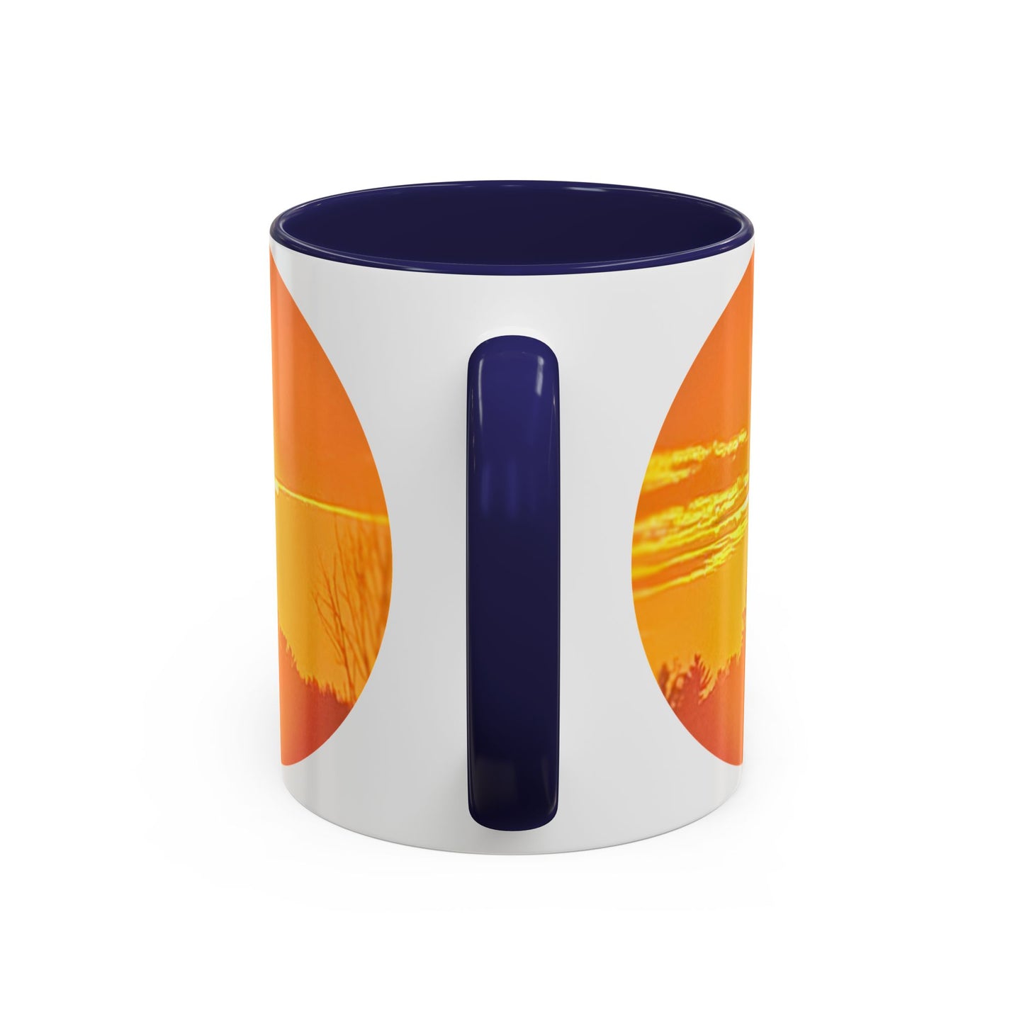Custom Designed Navy Accent Coffee Mug Available In Two Sizes From The Sunset Series At Intriguing Vistas