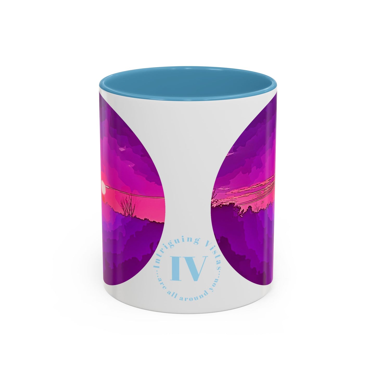 Custom Designed Lt Blue Accent Coffee Mug Available In Two Sizes From The Sunset Series At Intriguing Vistas