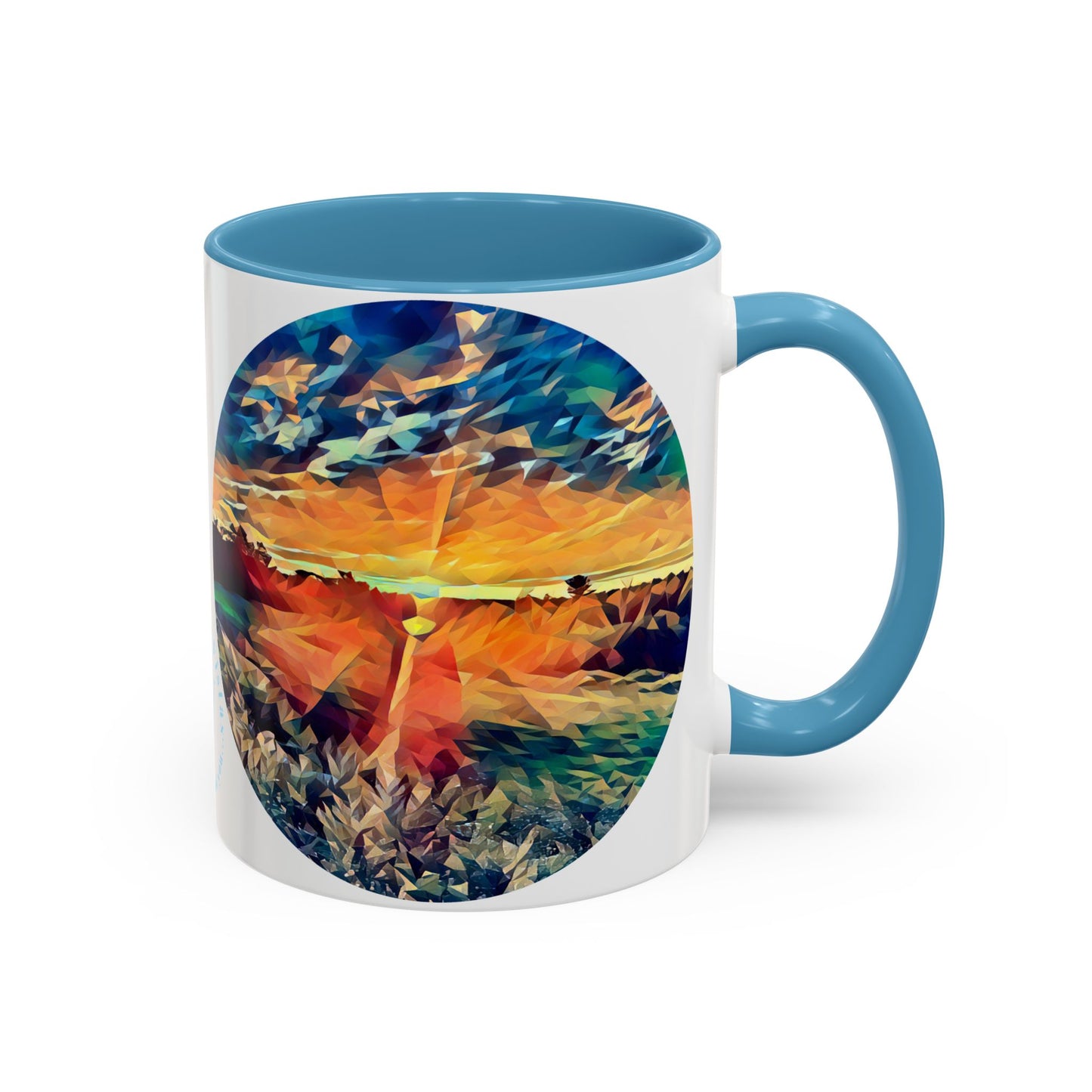 Custom Designed Lt Blue Accent Coffee Mug Available In Two Sizes From The Sunset Series At Intriguing Vistas