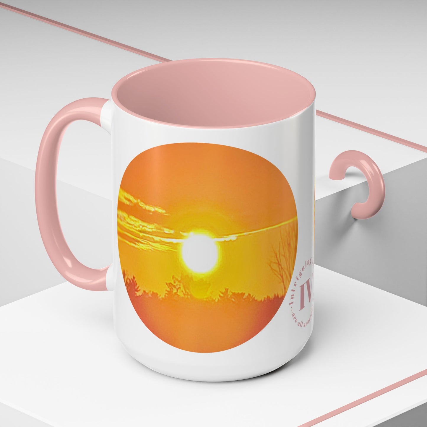 Custom Designed Pink Accent Coffee Mug Available In Two Sizes From The Sunset Series At Intriguing Vistas