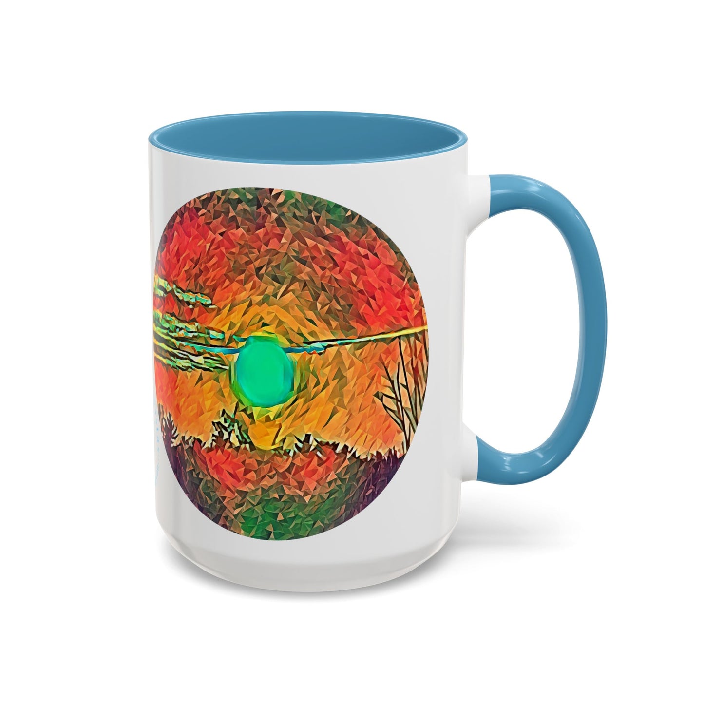 Custom Designed Lt Blue Accent Coffee Mug Available In Two Sizes From The Sunset Series At Intriguing Vistas