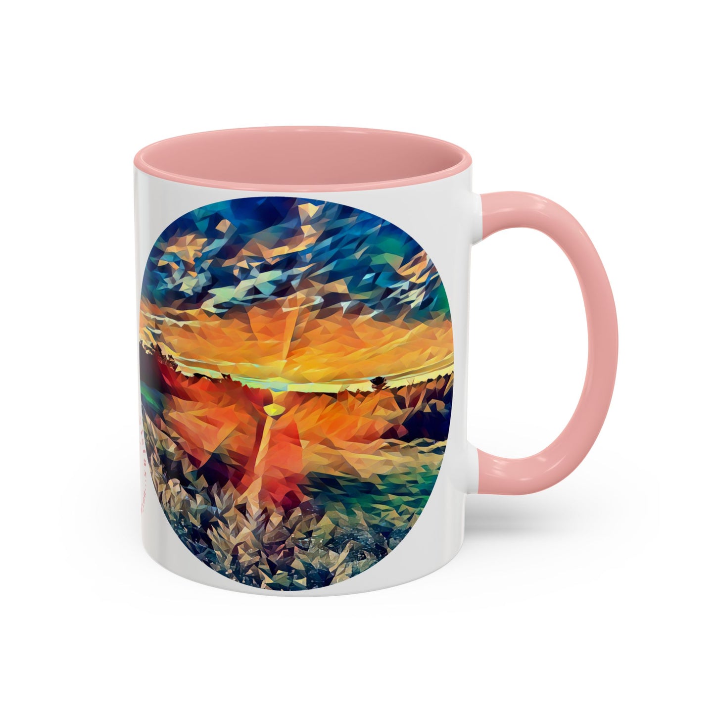 Custom Designed Pink Accent Coffee Mug Available In Two Sizes From The Sunset Series At Intriguing Vistas