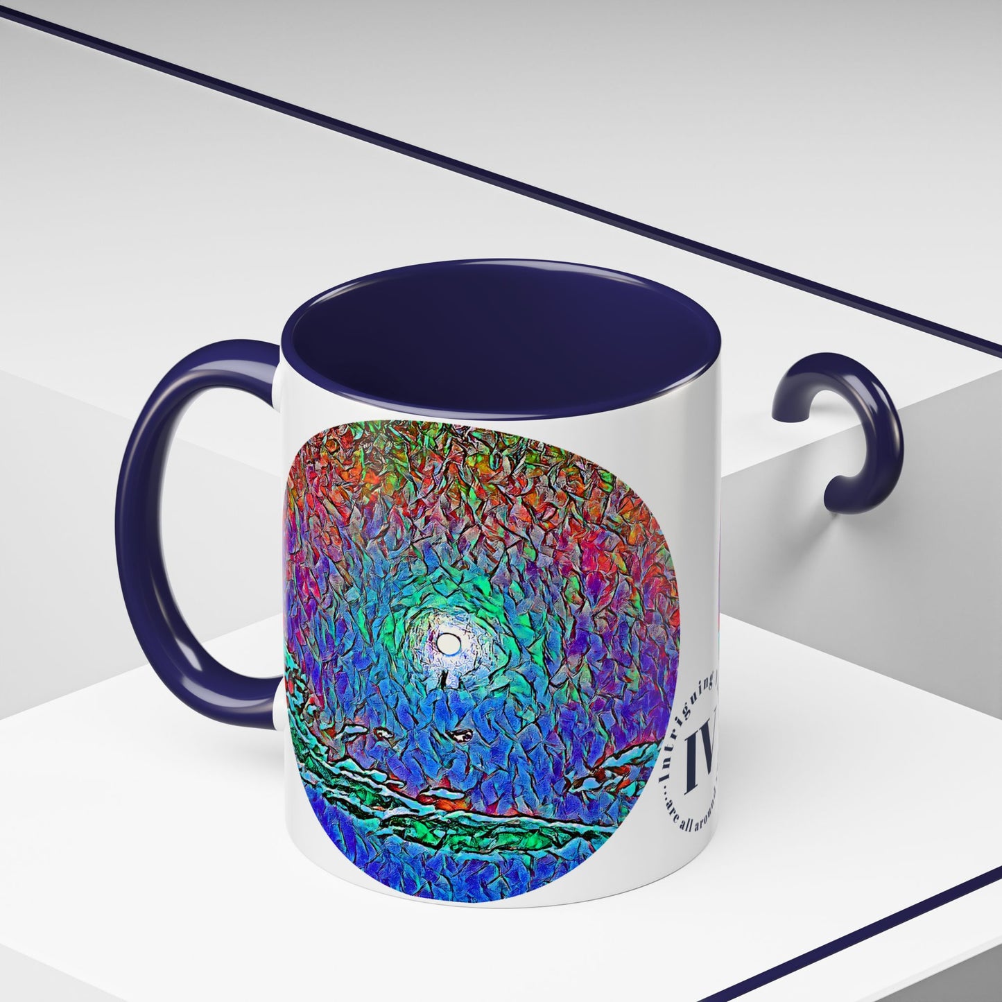 Custom Designed Navy Accent Coffee Mug Available In Two Sizes From The Night Sky Series At Intriguing Vistas