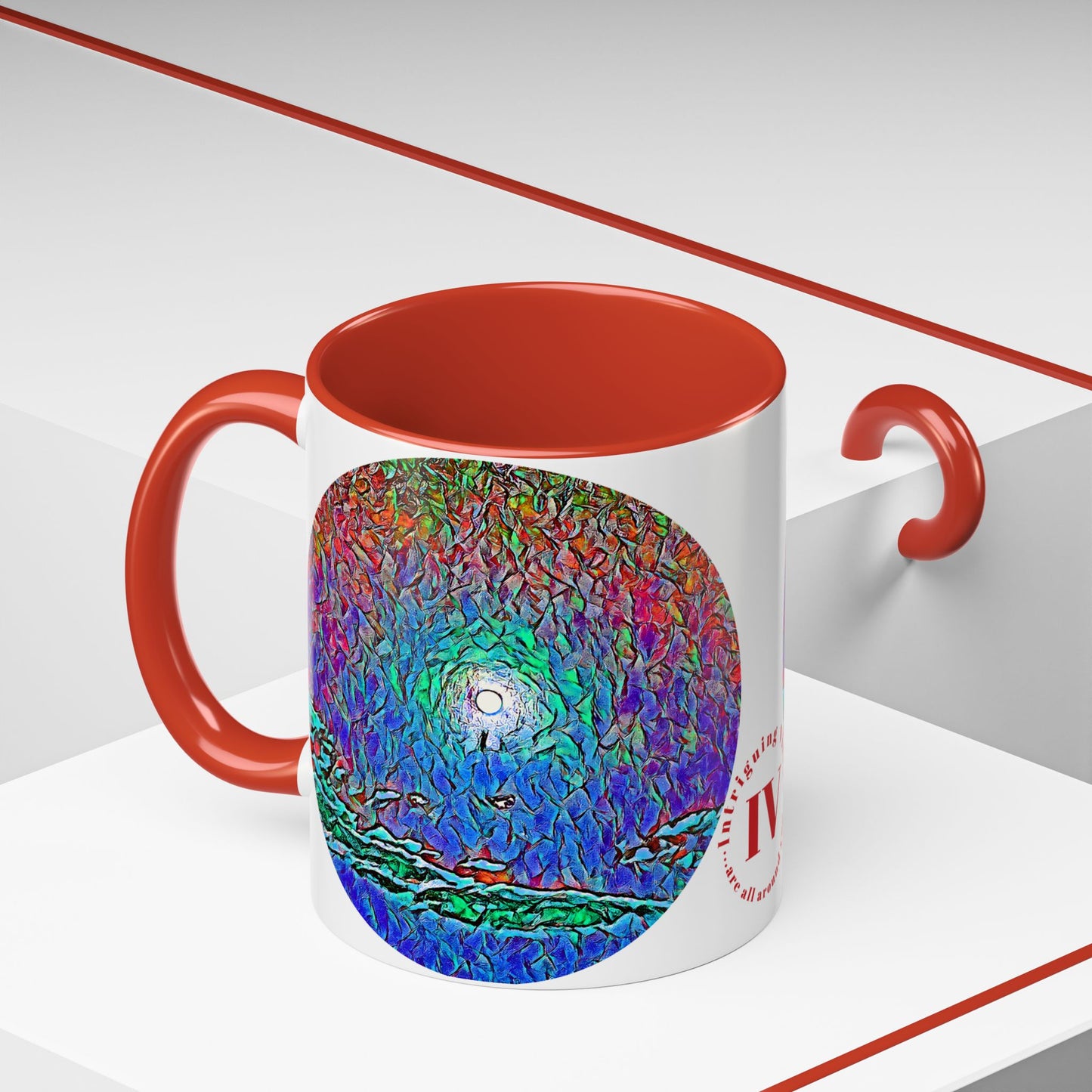 Custom Designed Red Accent Coffee Mug Available In Two Sizes From The Night Sky Series At Intriguing Vistas