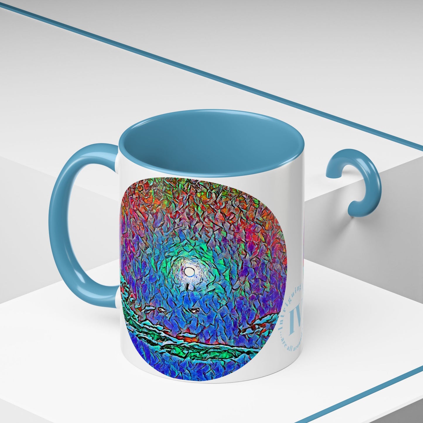 Custom Designed Lt Blue Accent Coffee Mug Available In Two Sizes From The Night Sky Series At Intriguing Vistas