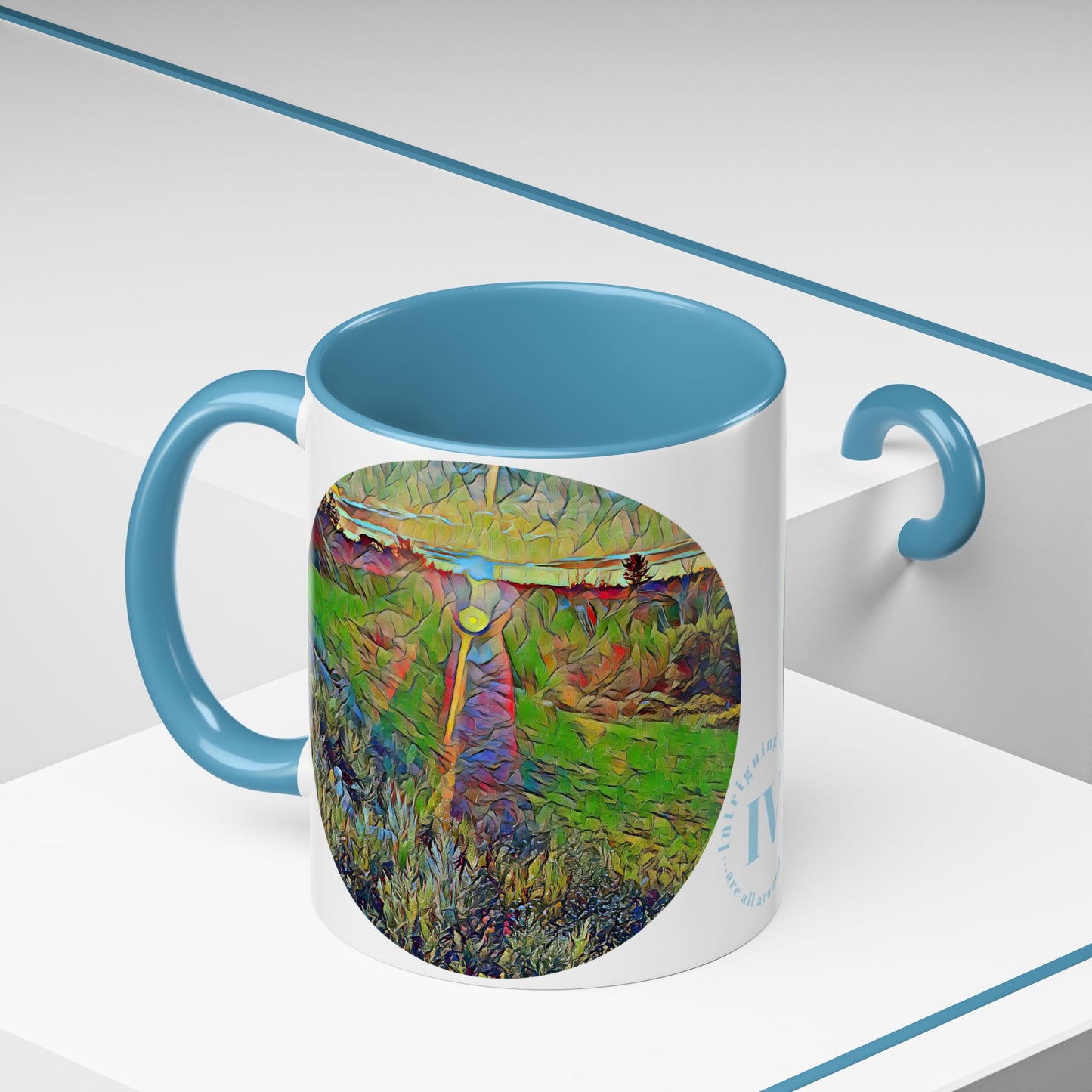 Custom Designed Lt Blue Accent Coffee Mug Available In Two Sizes From The Sunset Series At Intriguing Vistas