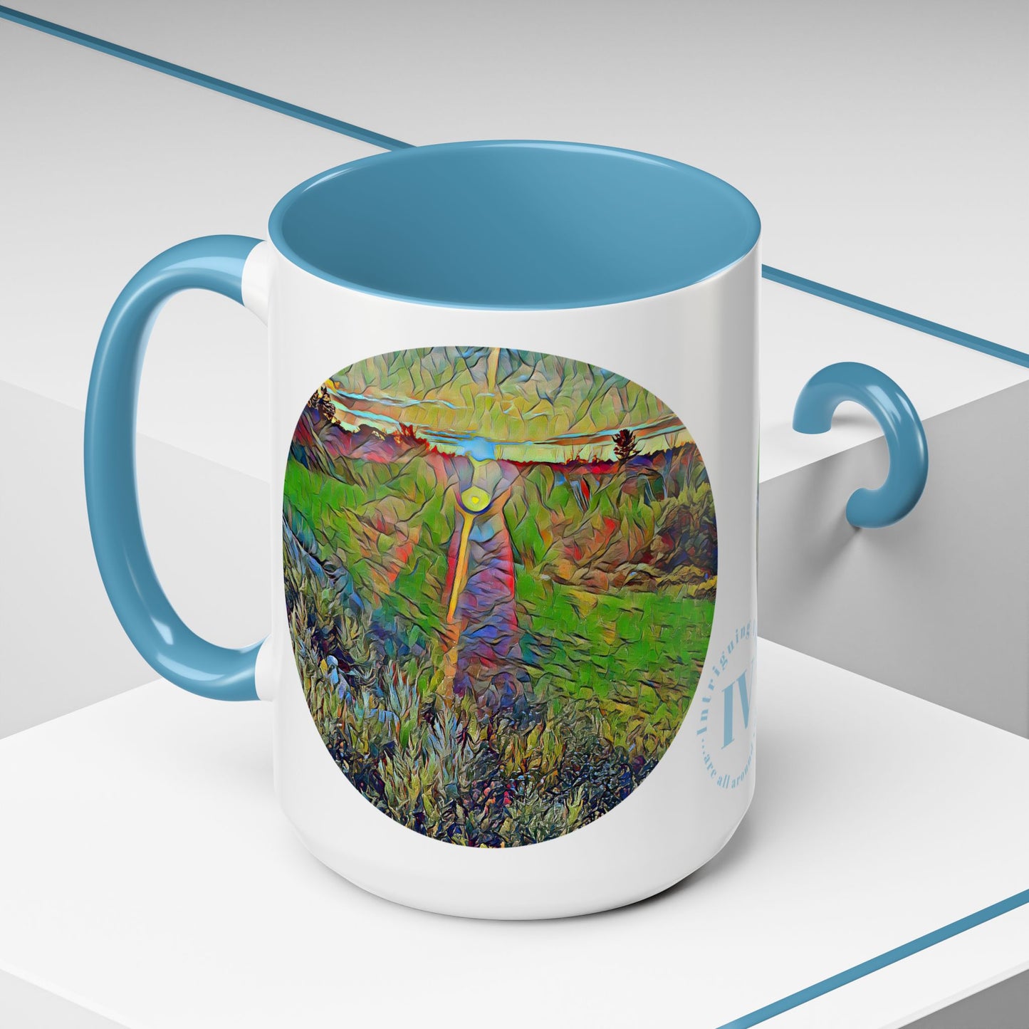 Custom Designed Lt Blue Accent Coffee Mug Available In Two Sizes From The Sunset Series At Intriguing Vistas