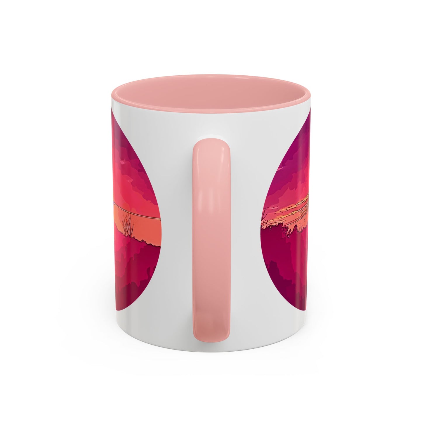 Custom Designed Pink Accent Coffee Mug Available In Two Sizes From The Sunset Series At Intriguing Vistas