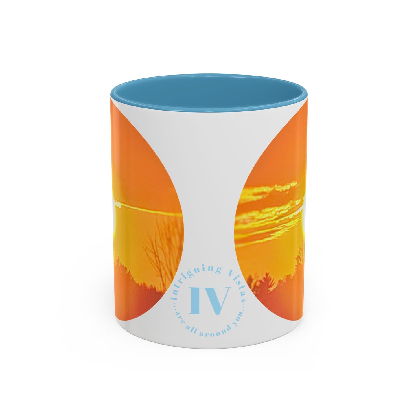 Custom Designed Lt Blue Accent Coffee Mug Available In Two Sizes From The Sunset Series At Intriguing Vistas