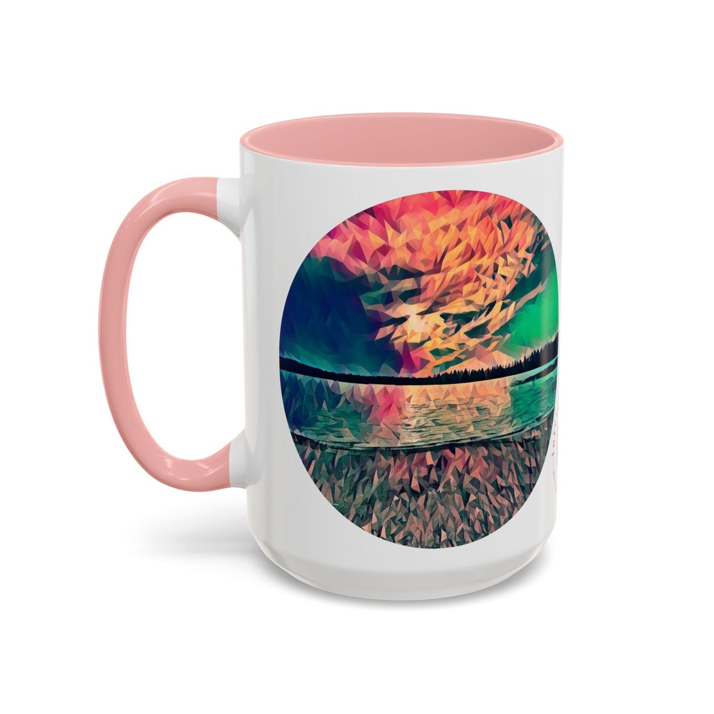 Custom Designed Pink Accent Coffee Mug Available In Two Sizes From The Sunset Series At Intriguing Vistas
