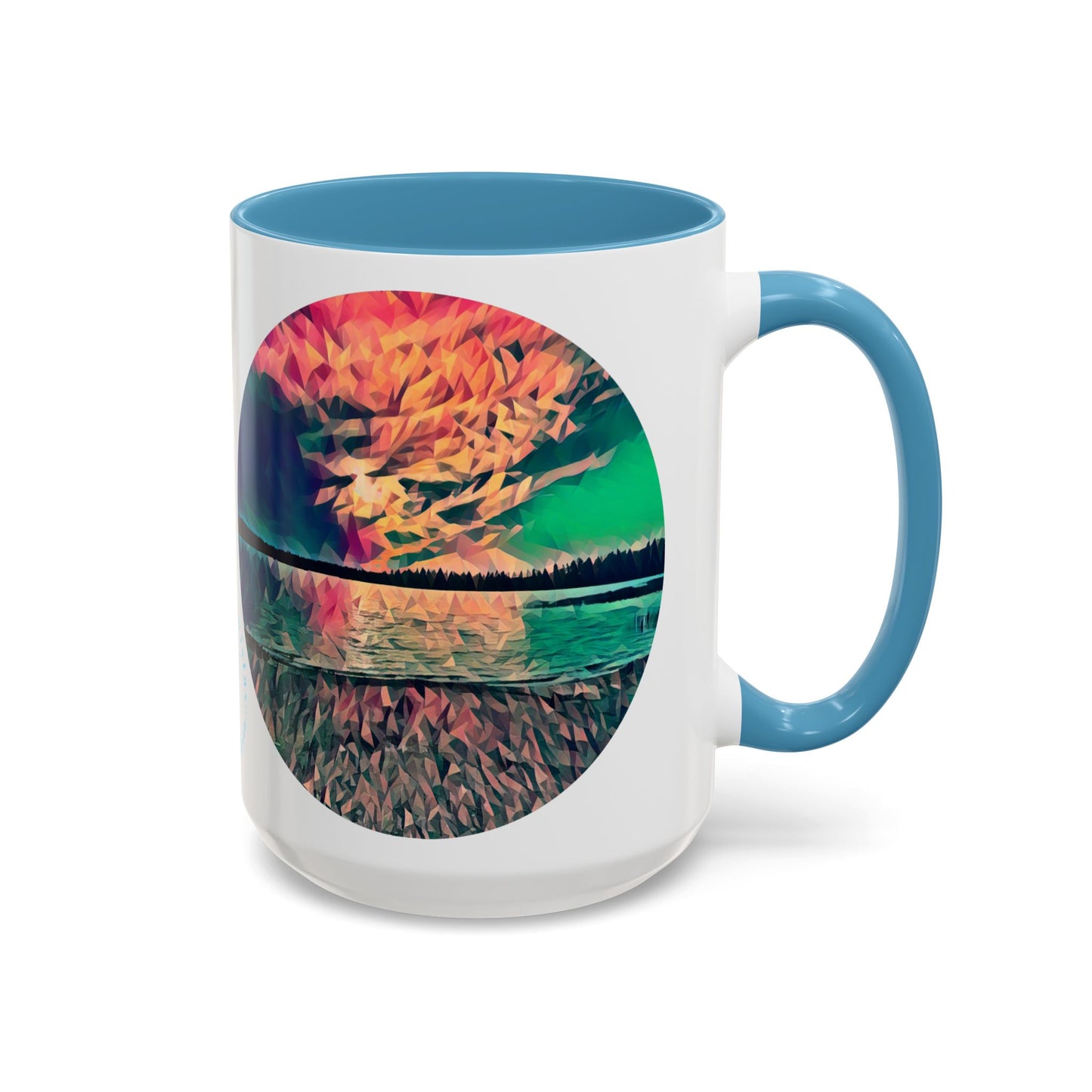 Custom Designed Lt Blue Accent Coffee Mug Available In Two Sizes From The Sunset Series At Intriguing Vistas