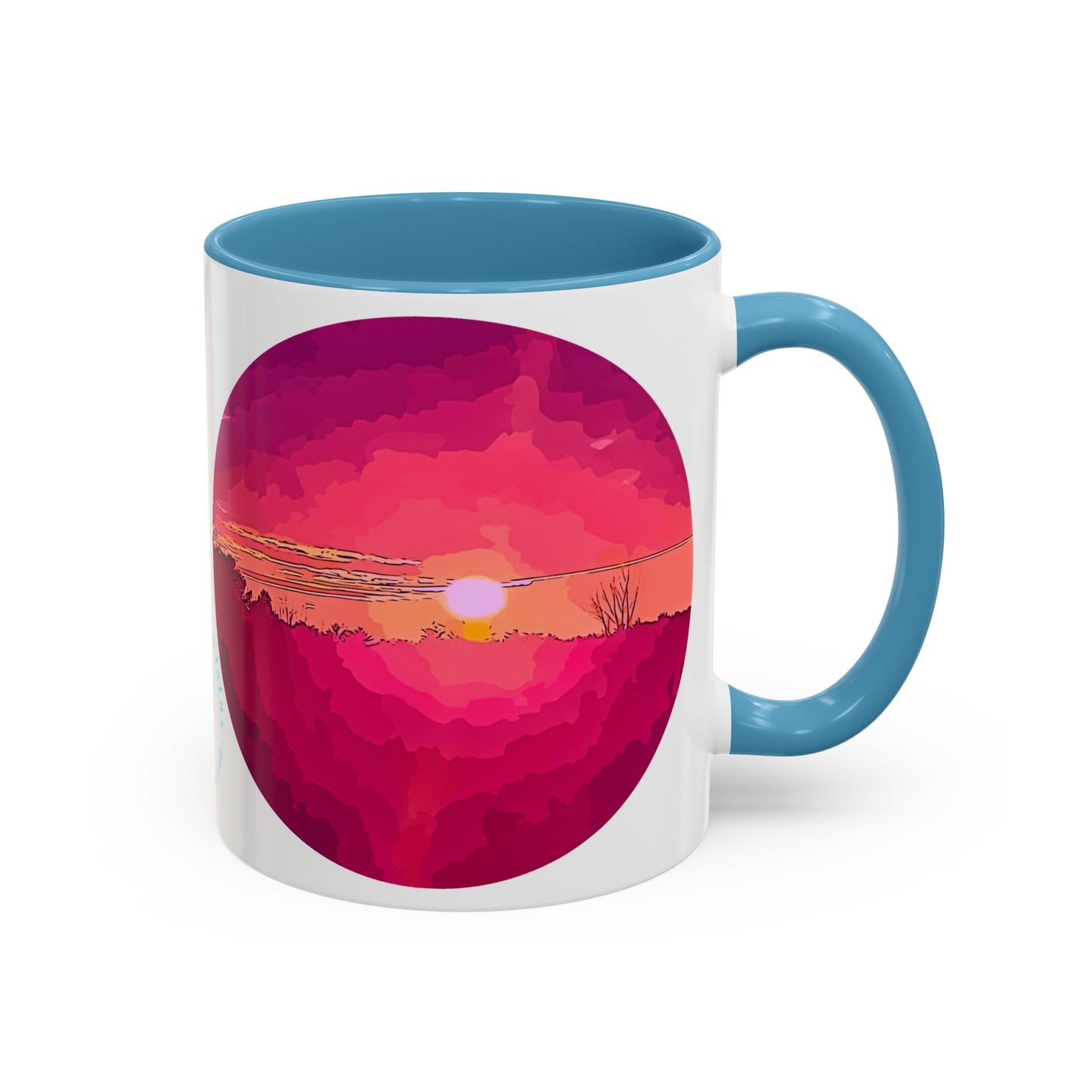 Custom Designed Lt Blue Accent Coffee Mug Available In Two Sizes From The Sunset Series At Intriguing Vistas