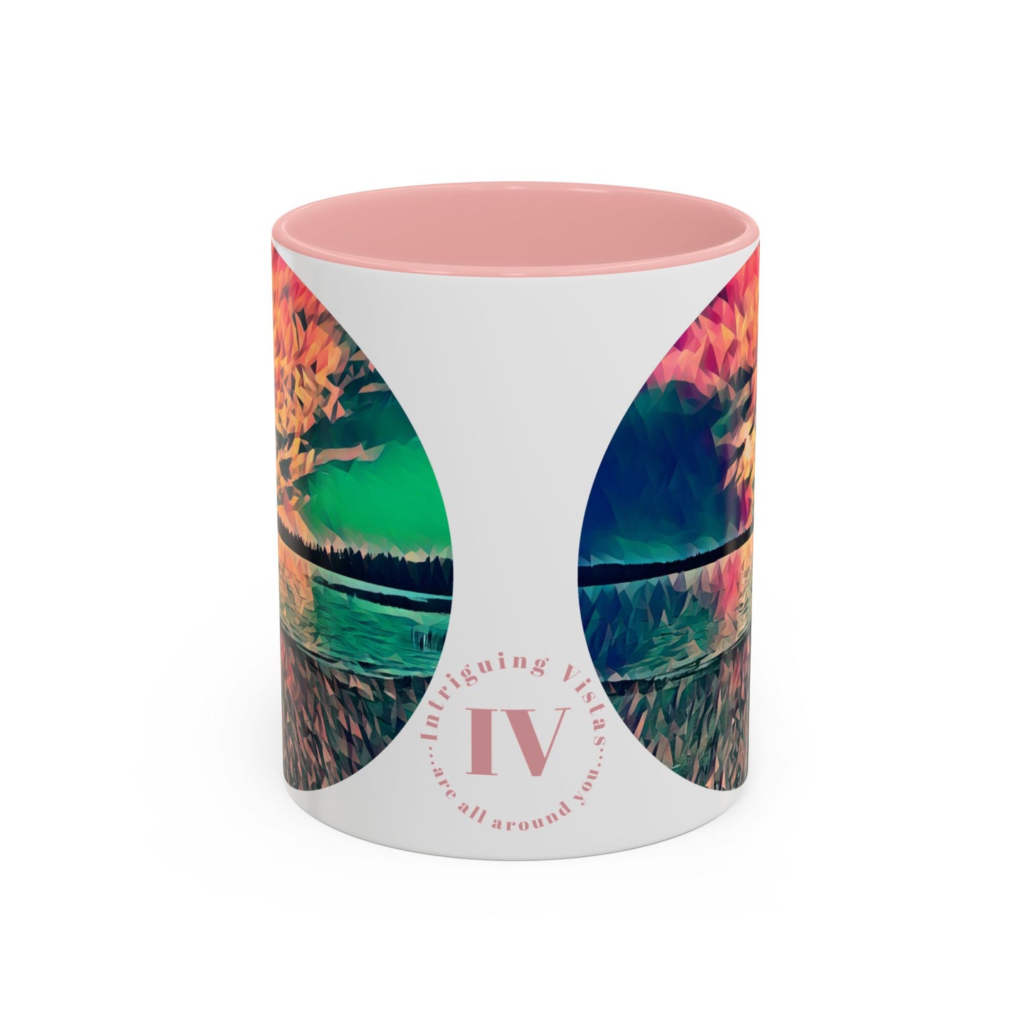 Custom Designed Pink Accent Coffee Mug Available In Two Sizes From The Sunset Series At Intriguing Vistas