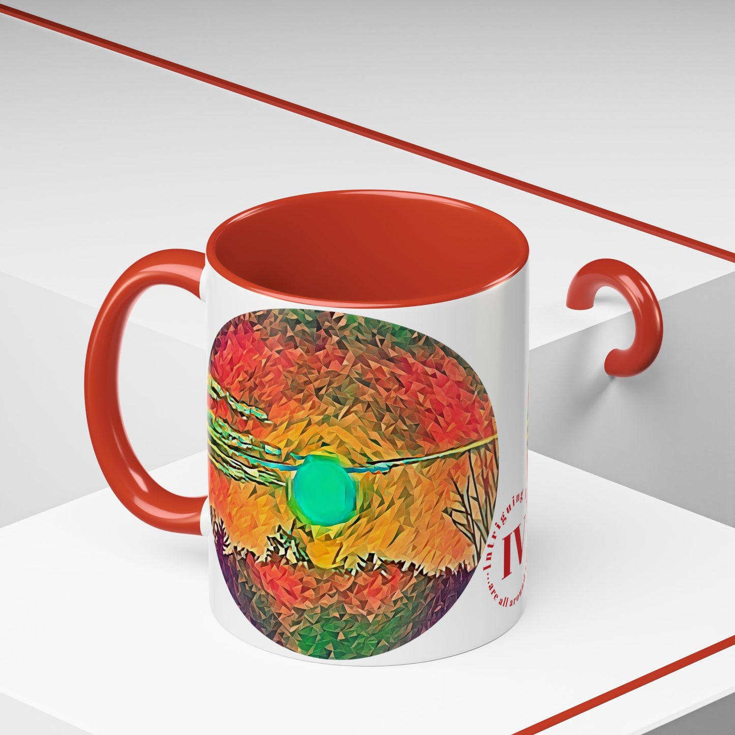 Custom Designed Red Accent Coffee Mug Available In Two Sizes From The Sunset Series At Intriguing Vistas