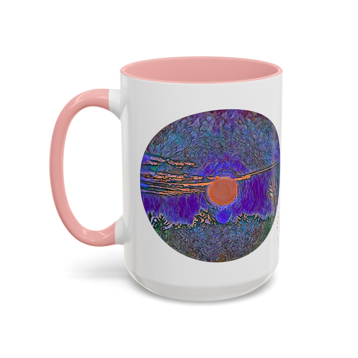 Custom Designed Pink Accent Coffee Mug Available In Two Sizes From The Sunset Series At Intriguing Vistas