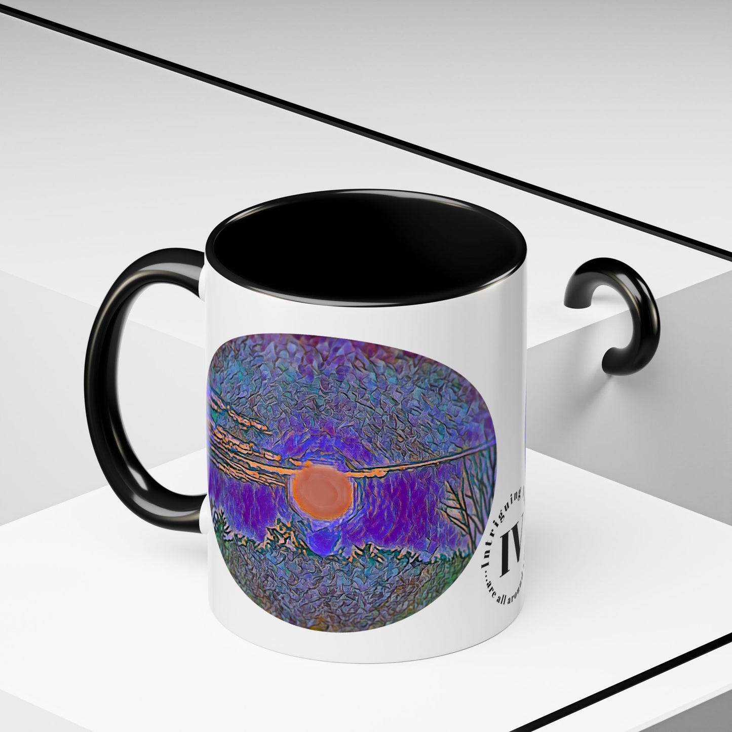 Custom Designed Black Accent Coffee Mug Available In Two Sizes From The Sunset Series At Intriguing Vistas