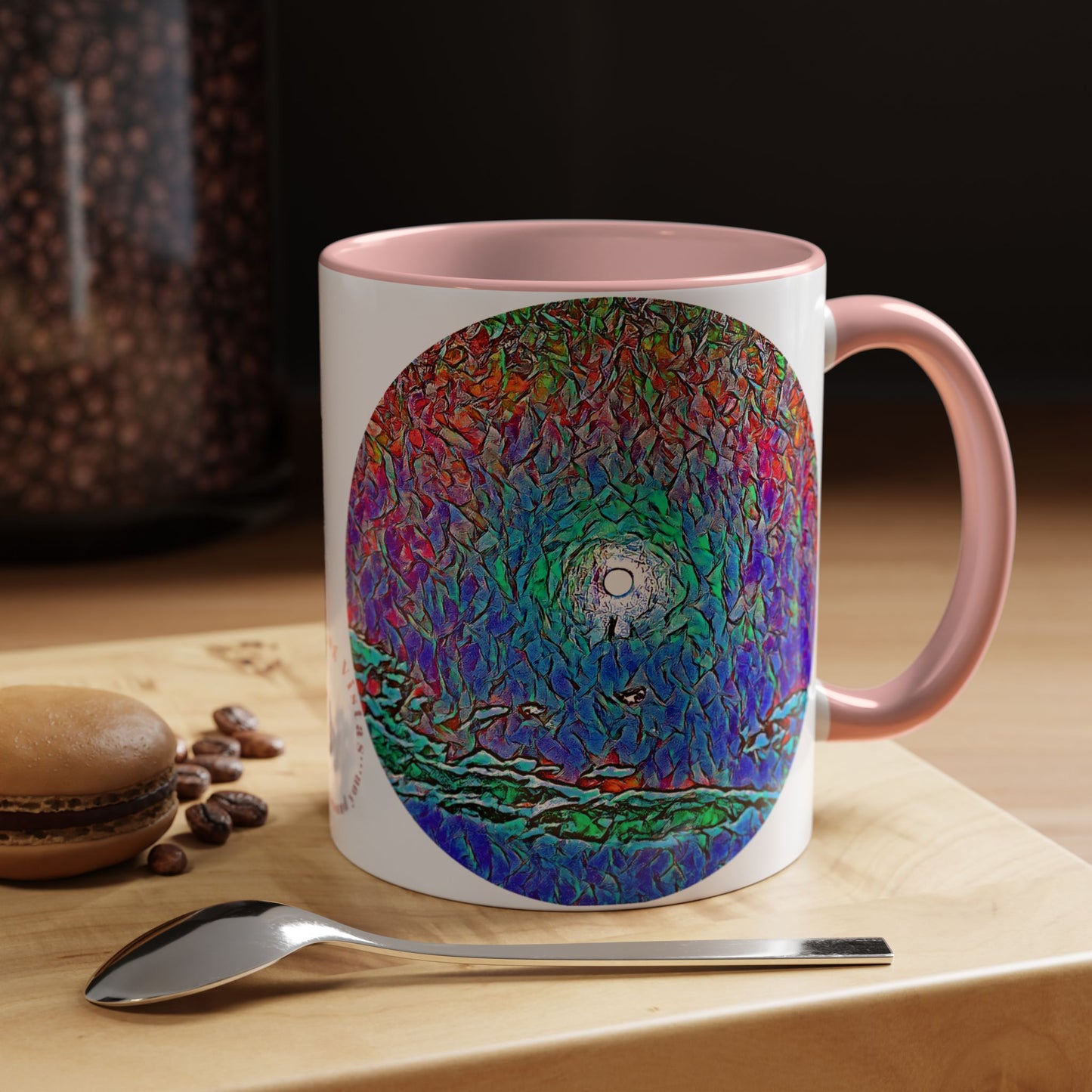 Custom Designed Pink Accent Coffee Mug Available In Two Sizes From The Night Sky Series At Intriguing Vistas