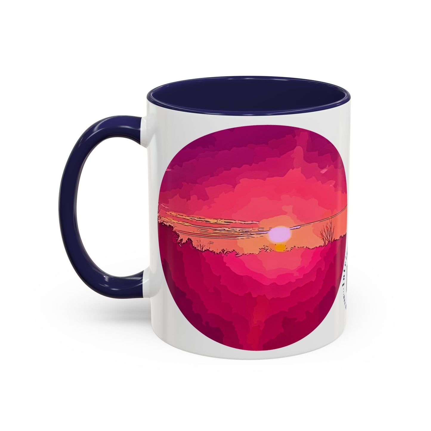 Custom Designed Navy Accent Coffee Mug Available In Two Sizes From The Sunset Series At Intriguing Vistas