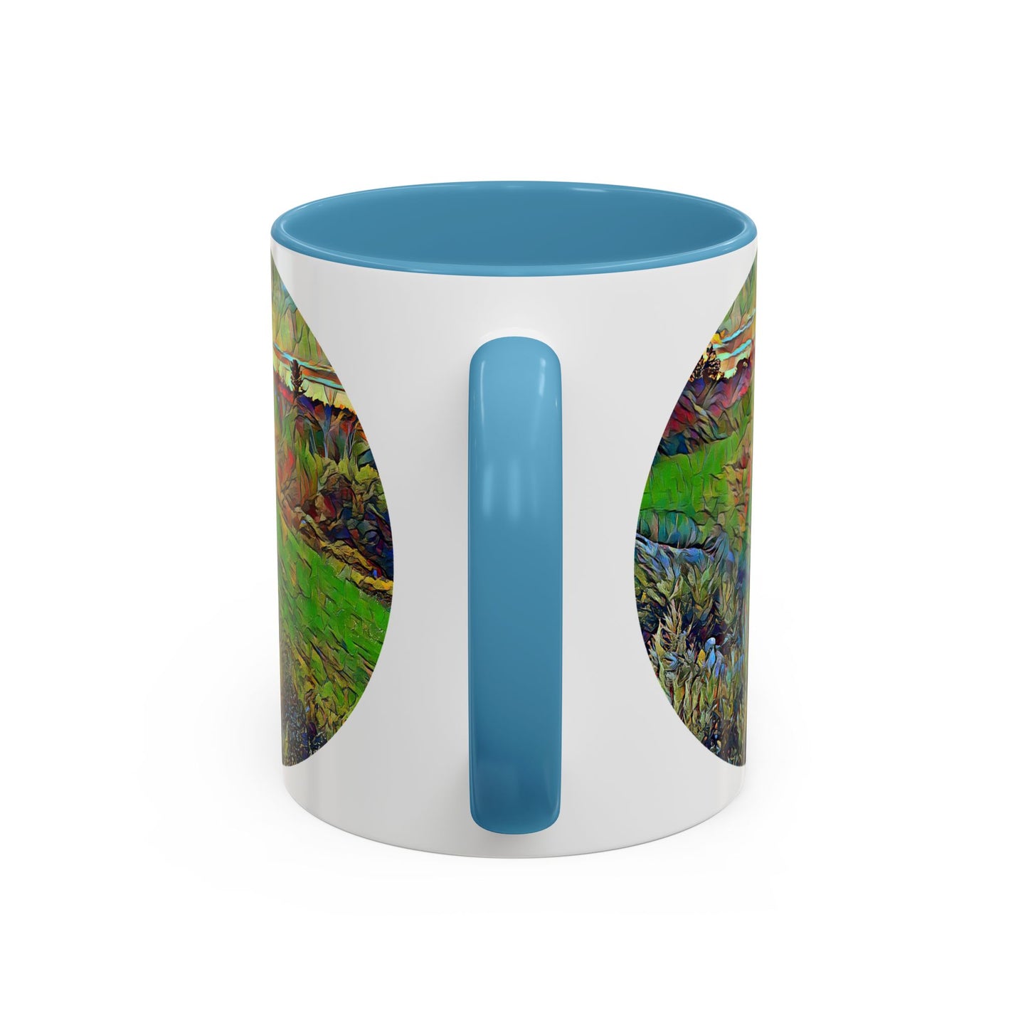 Custom Designed Lt Blue Accent Coffee Mug Available In Two Sizes From The Sunset Series At Intriguing Vistas