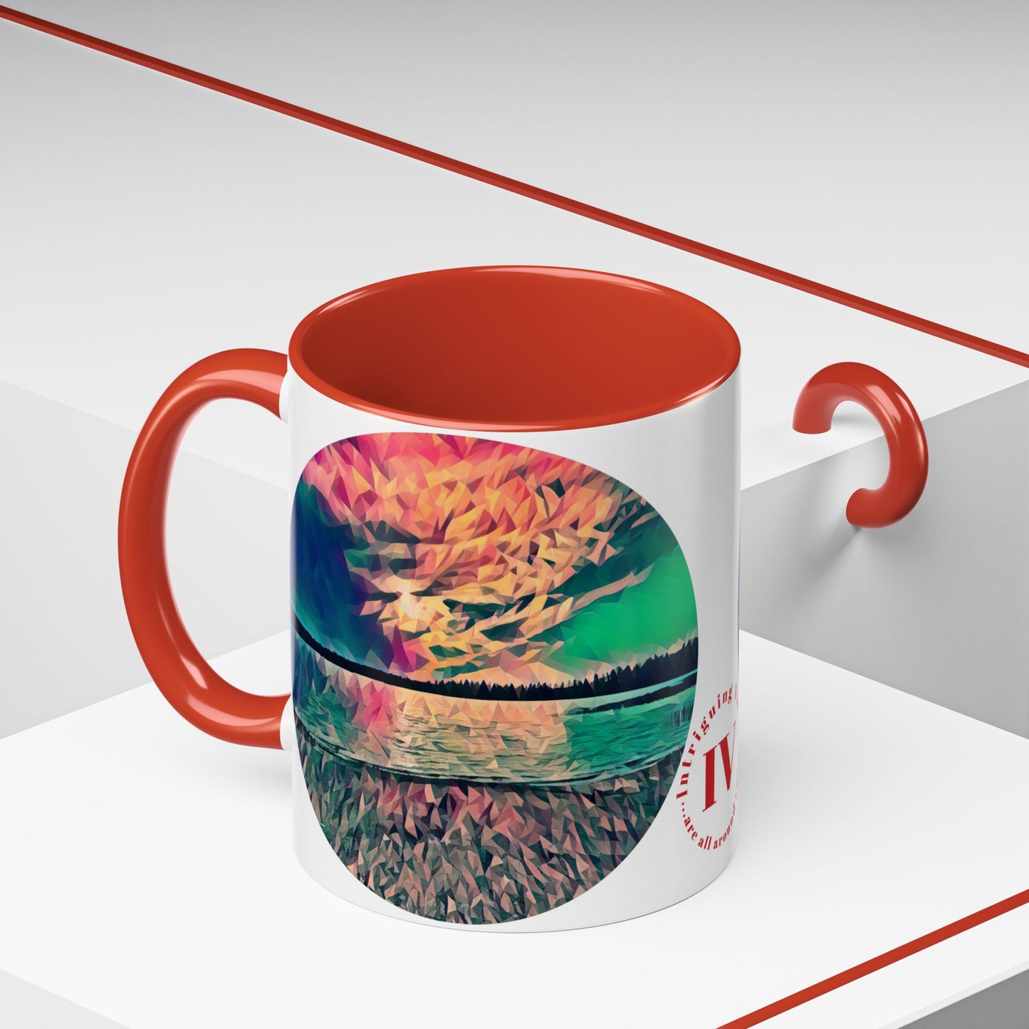 Custom Designed Red Accent Coffee Mug Available In Two Sizes From The Sunset Series At Intriguing Vistas