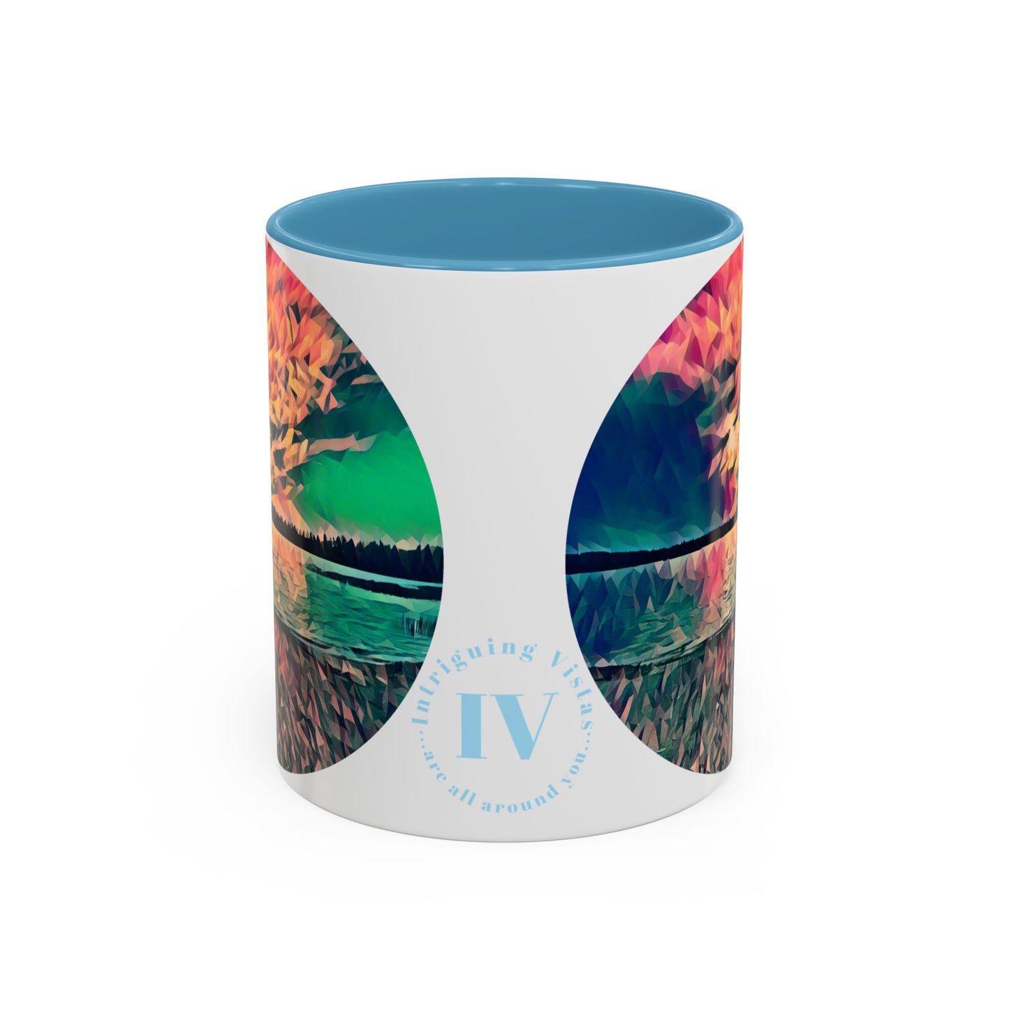 Custom Designed Lt Blue Accent Coffee Mug Available In Two Sizes From The Sunset Series At Intriguing Vistas