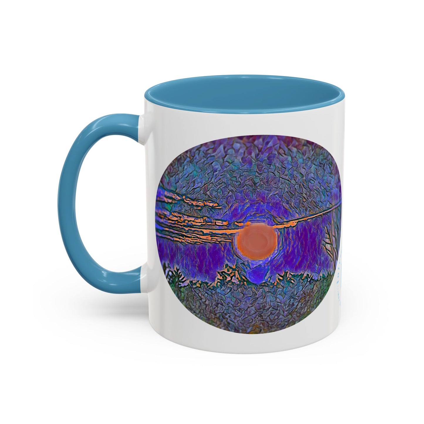 Custom Designed Lt Blue Accent Coffee Mug Available In Two Sizes From The Sunset Series At Intriguing Vistas