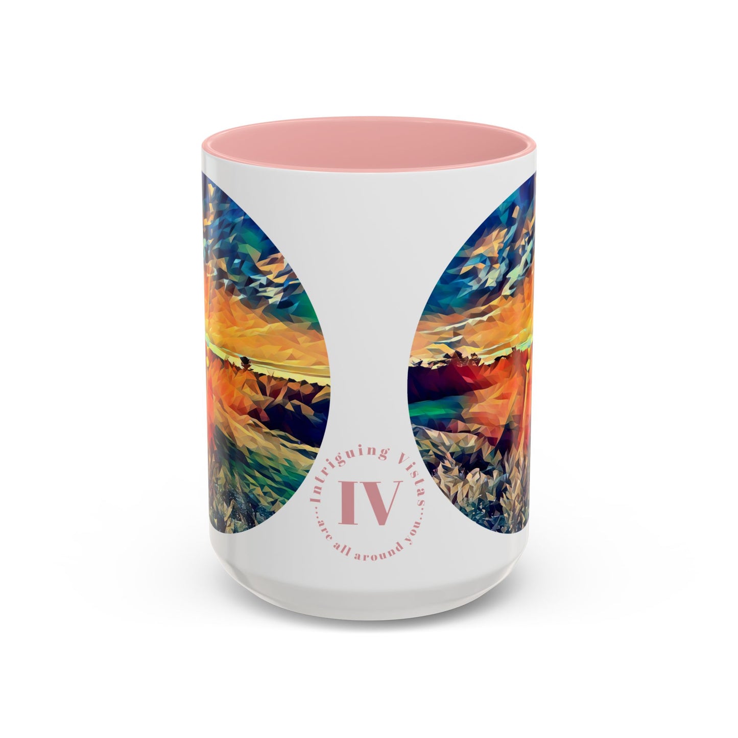Custom Designed Pink Accent Coffee Mug Available In Two Sizes From The Sunset Series At Intriguing Vistas