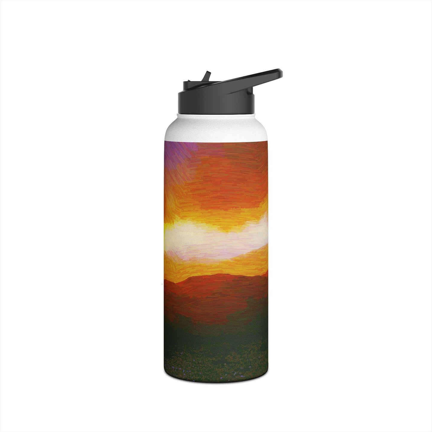 Custom Designed Stainless Steel Water Bottle Available In Three Sizes From The Sunset Series at Intriguing Vistas