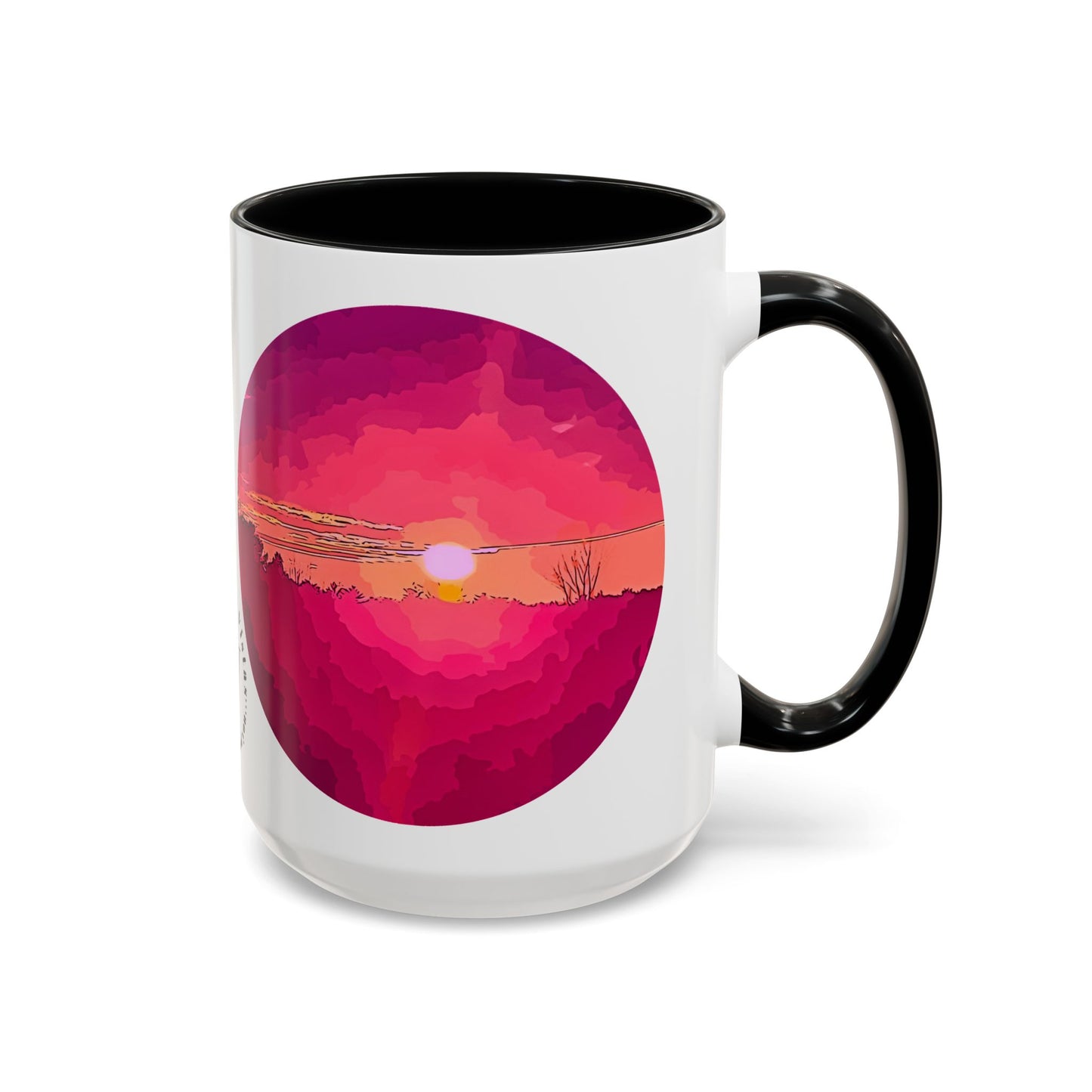 Custom Designed Black Accent Coffee Mug Available In Two Sizes From The Sunset Series At Intriguing Vistas