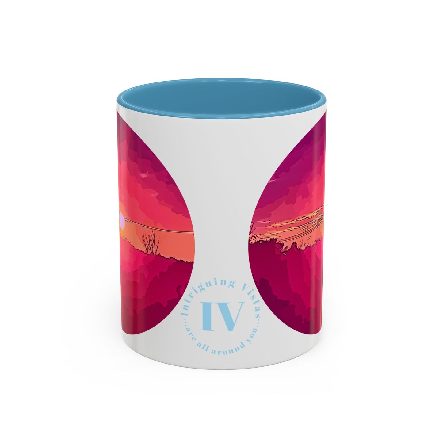Custom Designed Lt Blue Accent Coffee Mug Available In Two Sizes From The Sunset Series At Intriguing Vistas