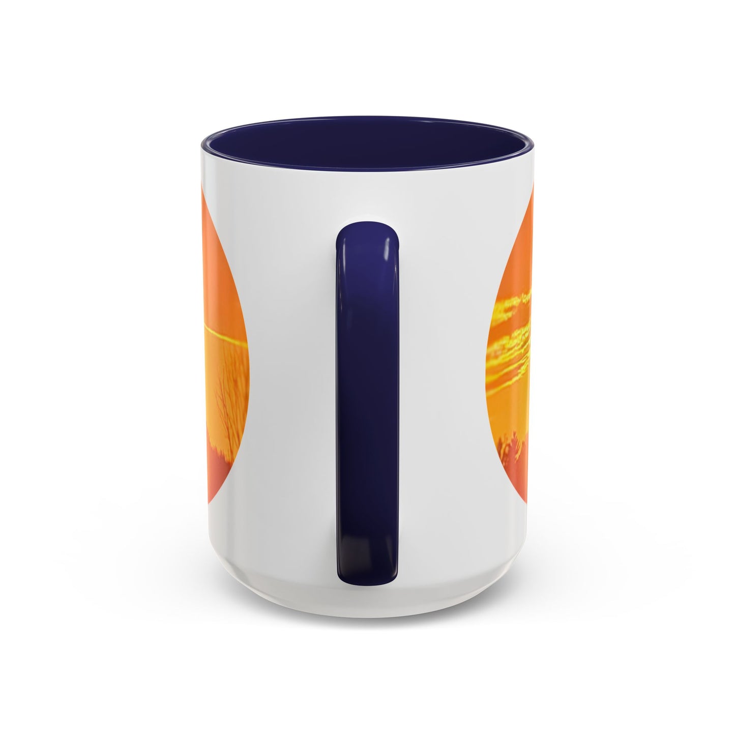 Custom Designed Navy Accent Coffee Mug Available In Two Sizes From The Sunset Series At Intriguing Vistas